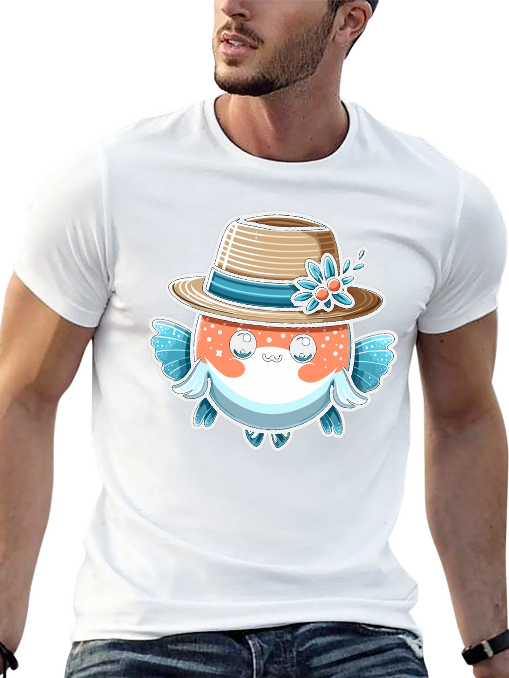 Cute Pufferfish Hat Graphic Tee