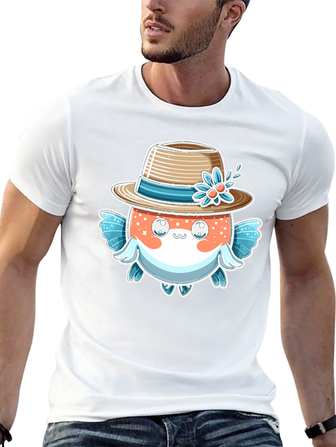 Cute Pufferfish Hat Graphic Tee