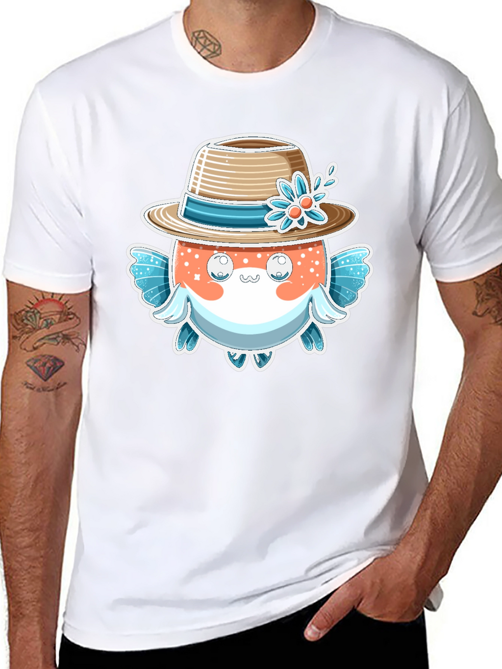 Cute Pufferfish Hat Graphic Tee