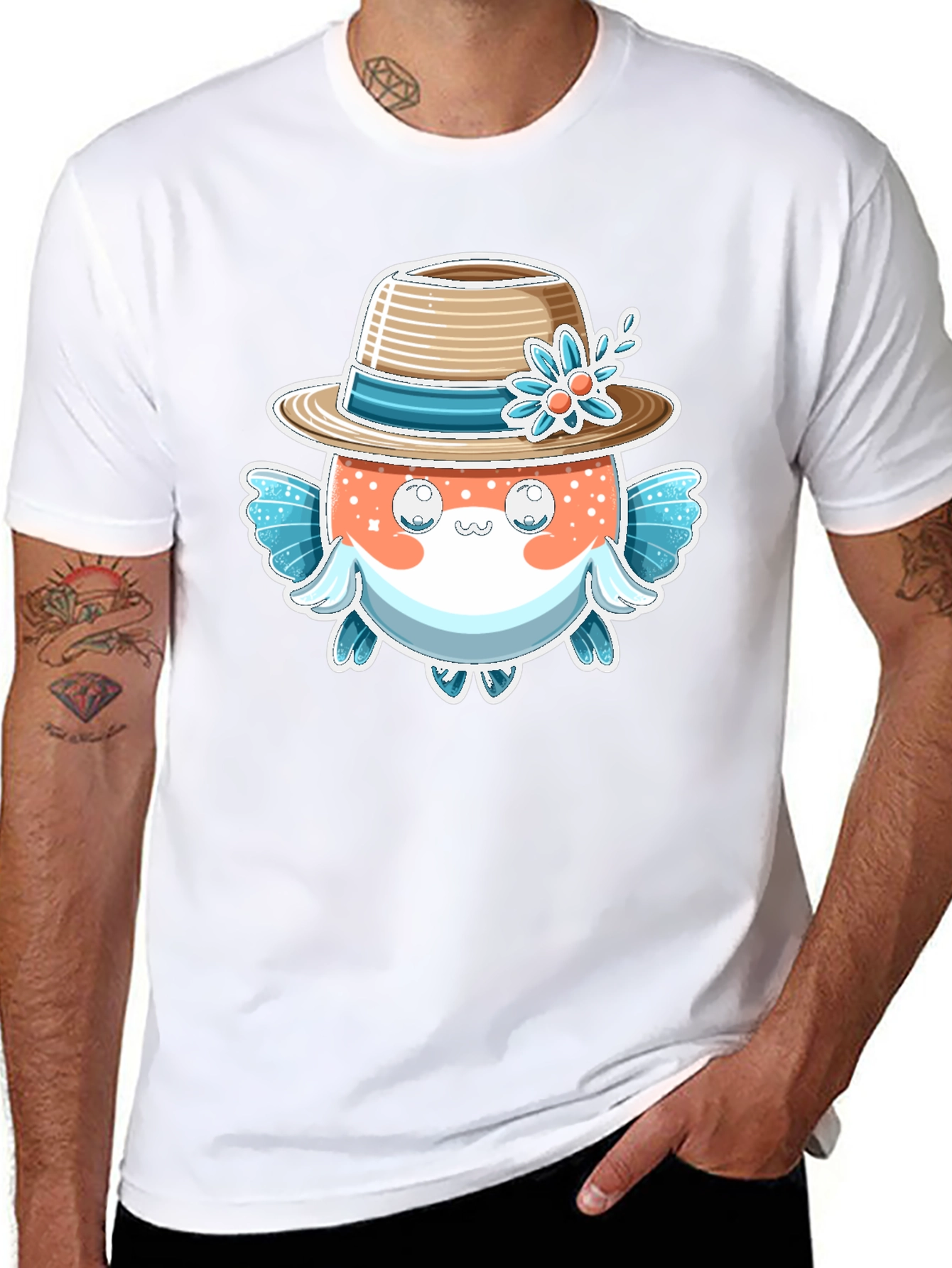 Cute Pufferfish Hat Graphic Tee