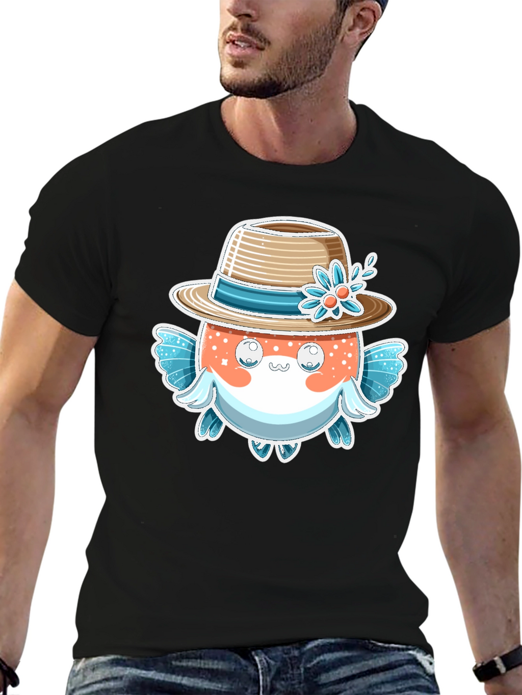 Cute Pufferfish Hat Graphic Tee