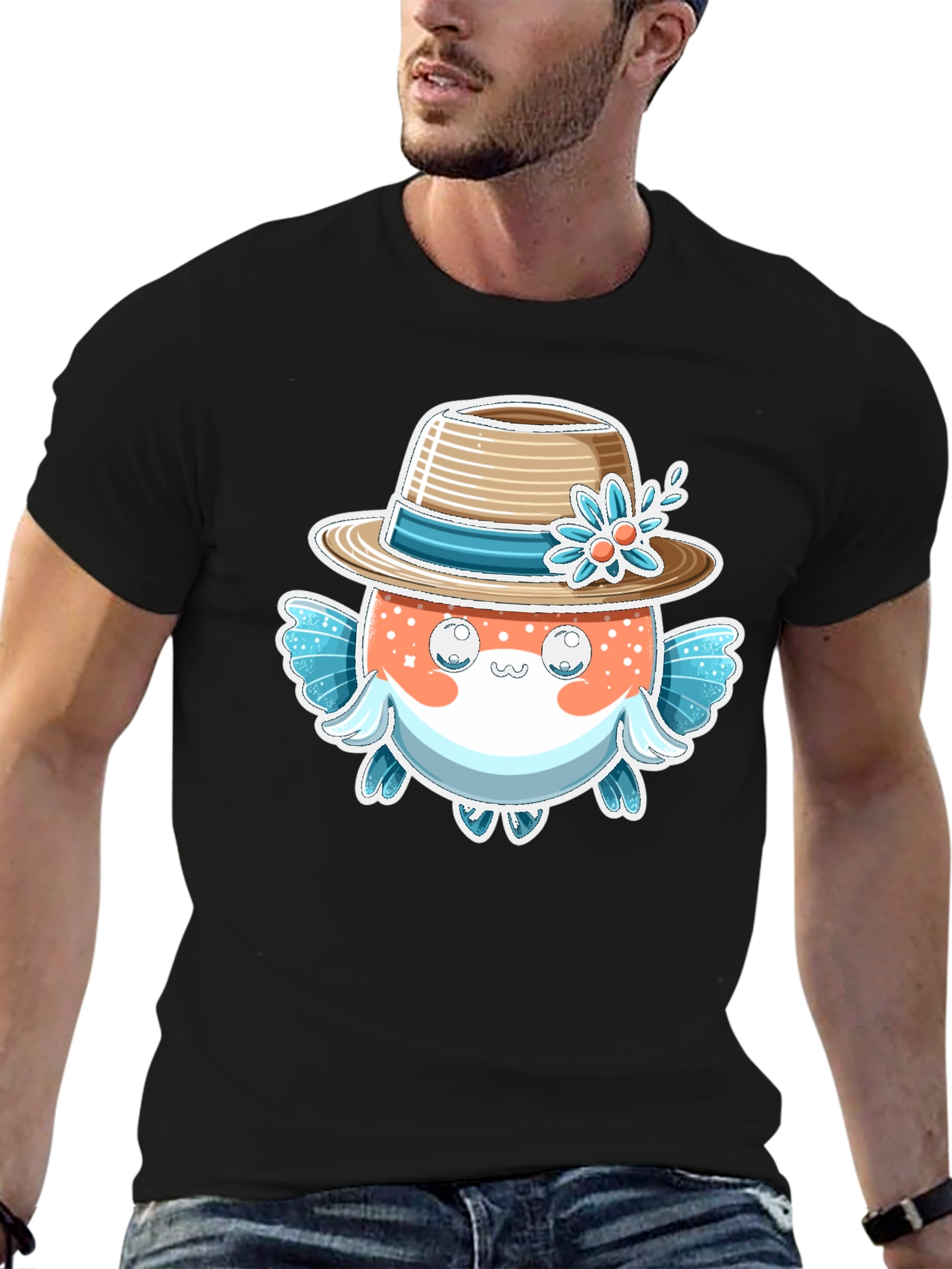 Cute Pufferfish Hat Graphic Tee