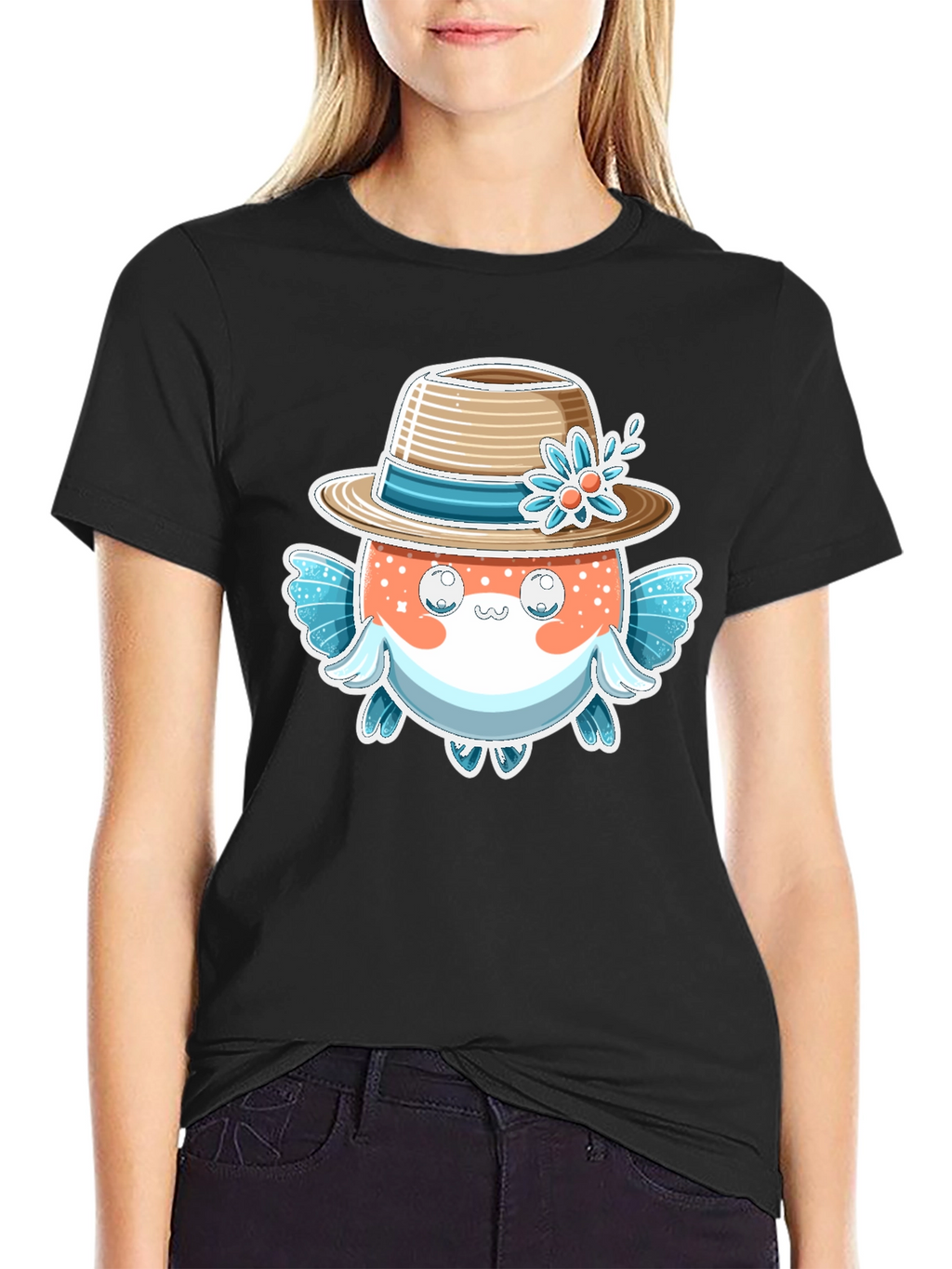 Cute Pufferfish Hat Graphic Tee