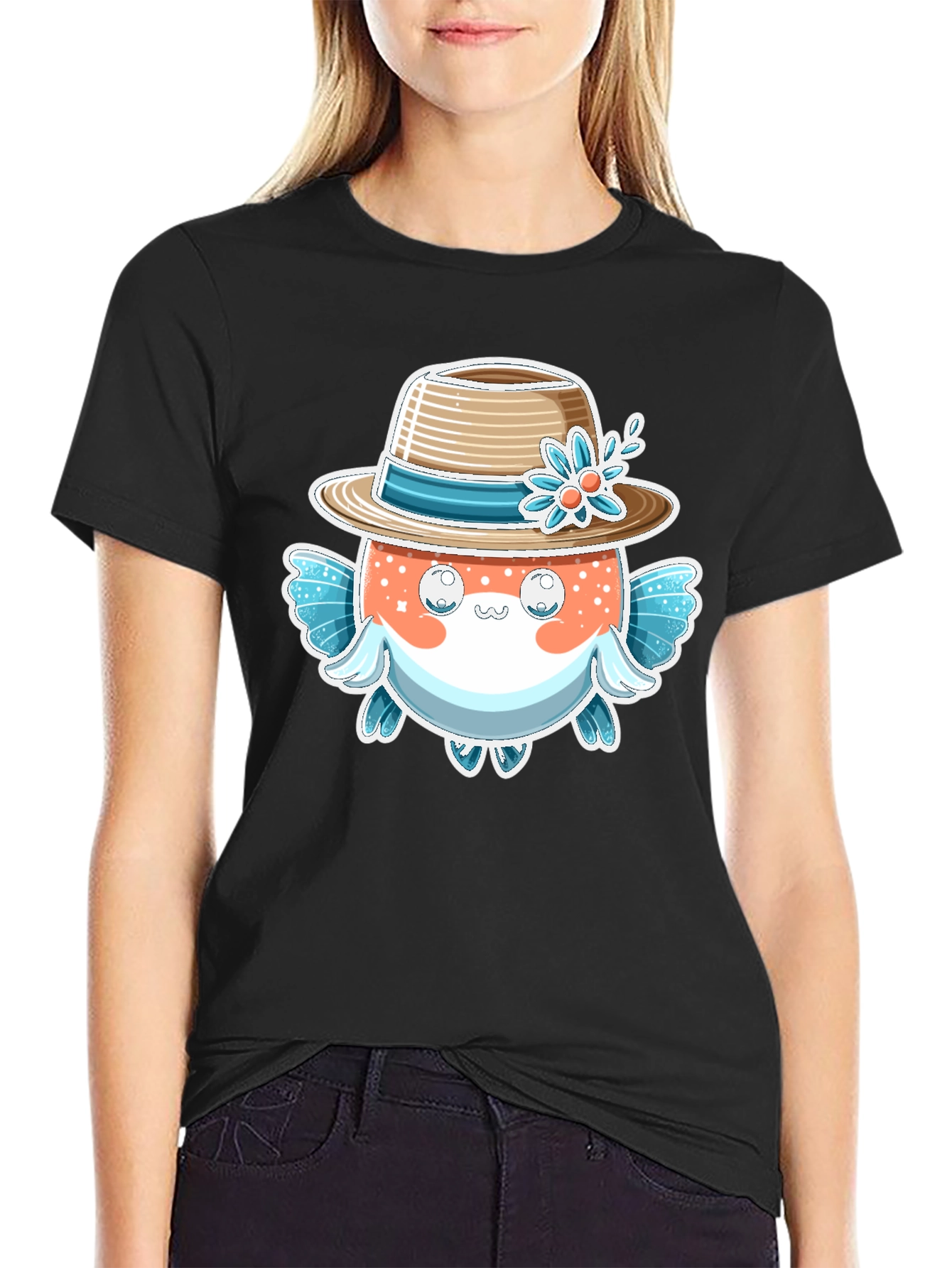 Cute Pufferfish Hat Graphic Tee