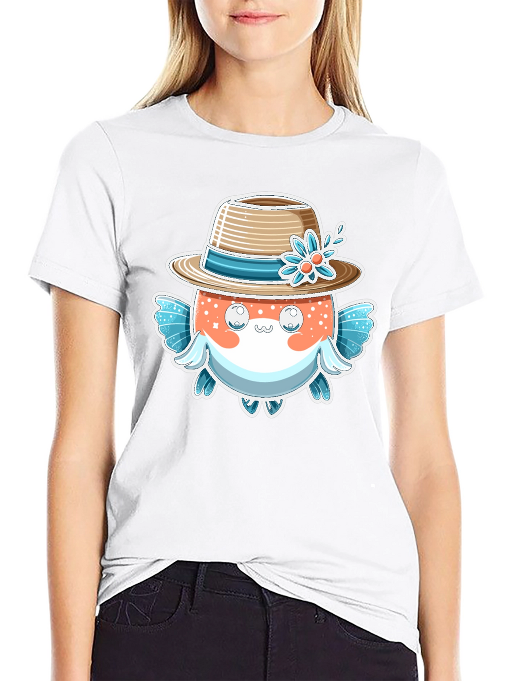 Cute Pufferfish Hat Graphic Tee