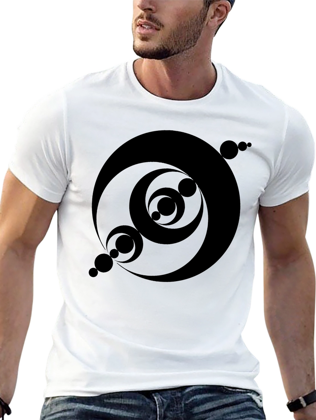 Abstract Circle Design Black T-Shirt