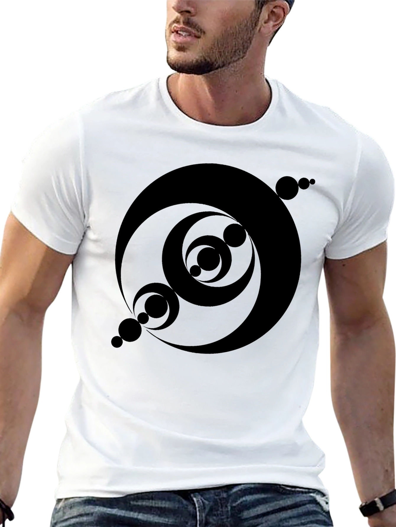 Abstract Circle Design Black T-Shirt