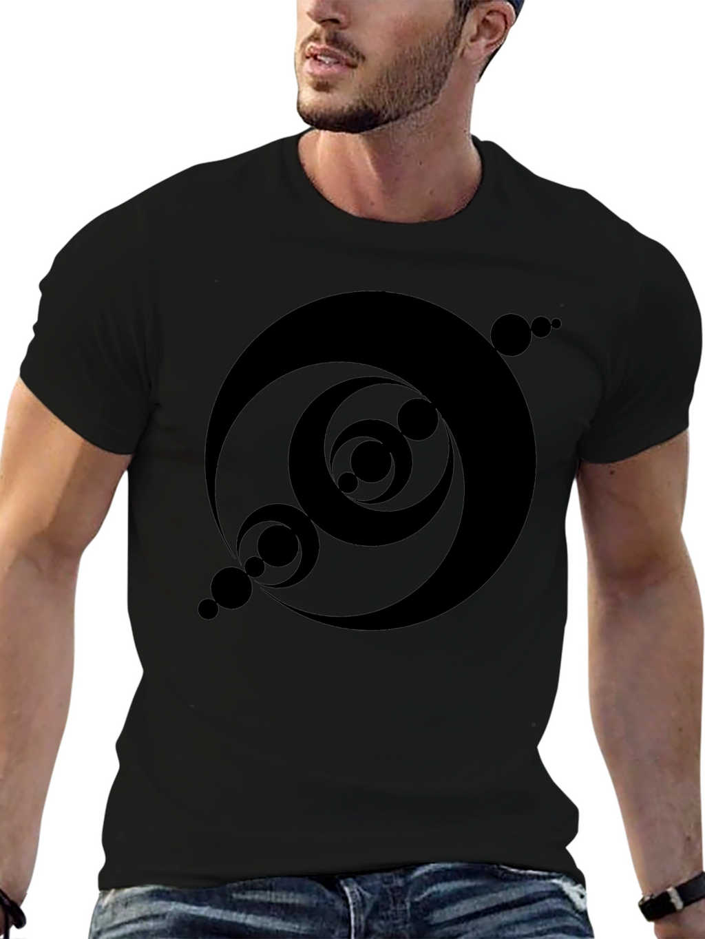 Abstract Circle Design Black T-Shirt