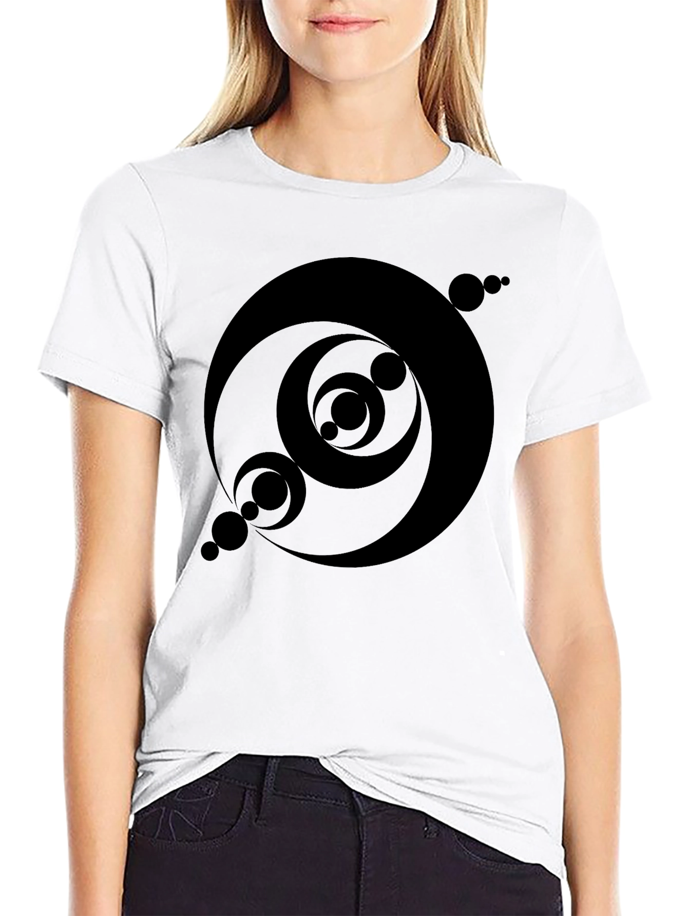 Abstract Circle Design Black T-Shirt