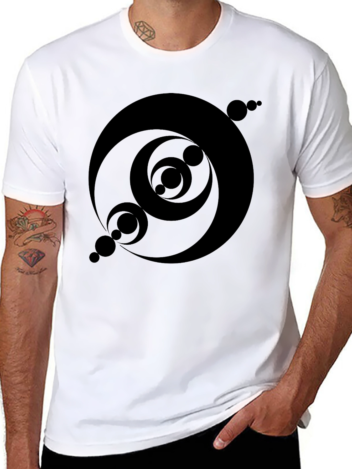 Abstract Circle Design Black T-Shirt
