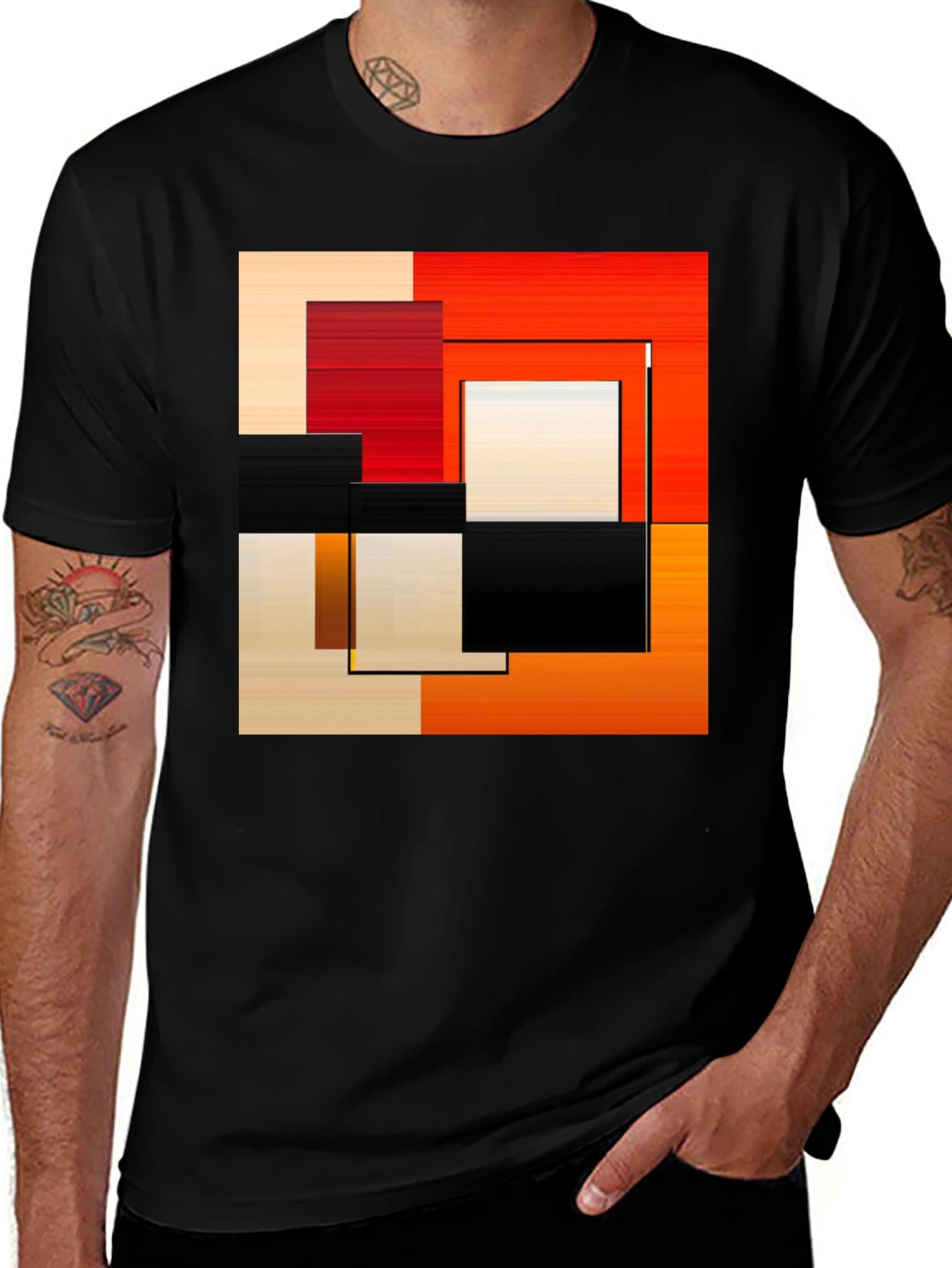 Abstract Geometric Square Graphic Print Black T-Shirt