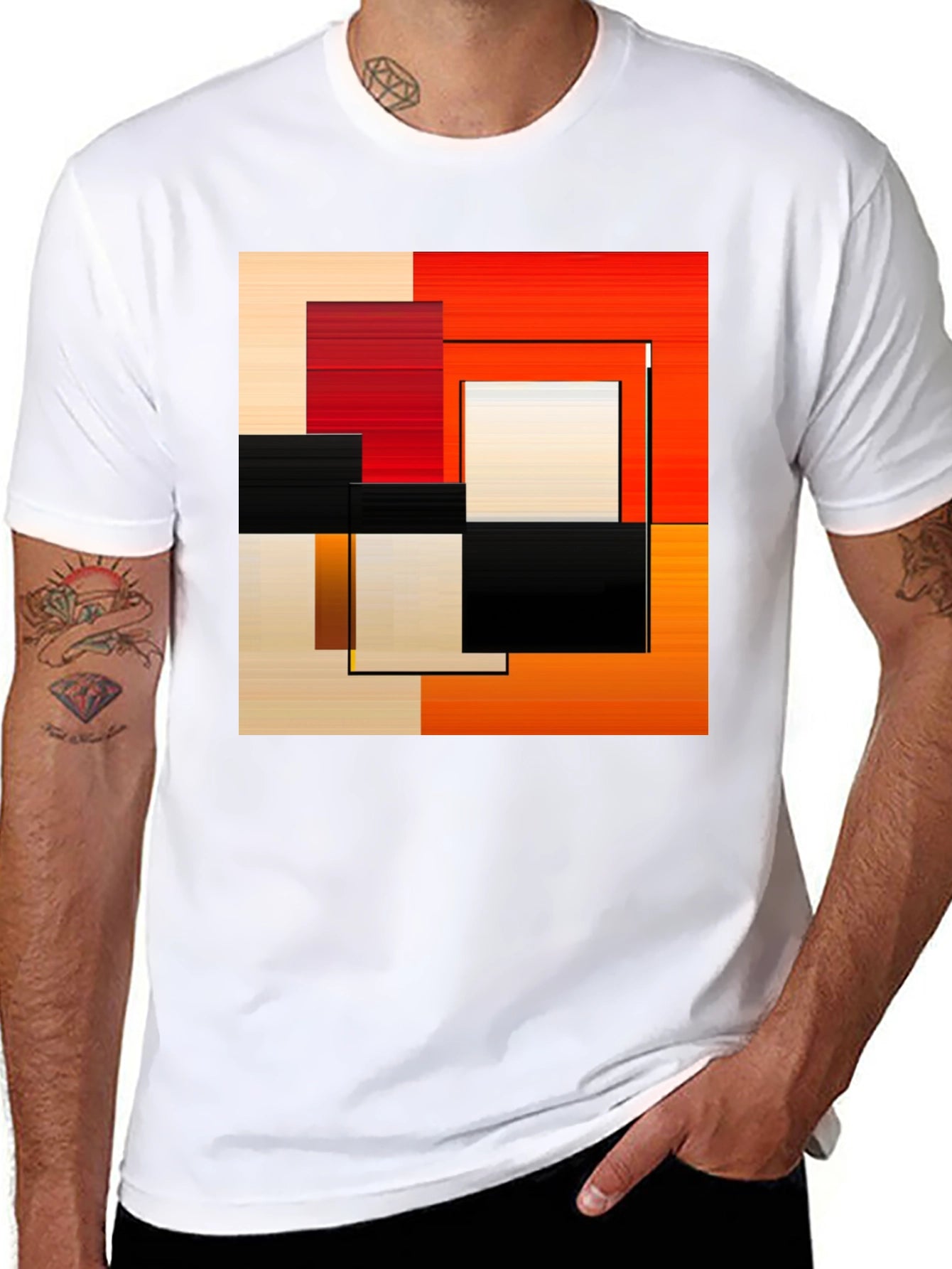 Abstract Geometric Square Graphic Print Black T-Shirt
