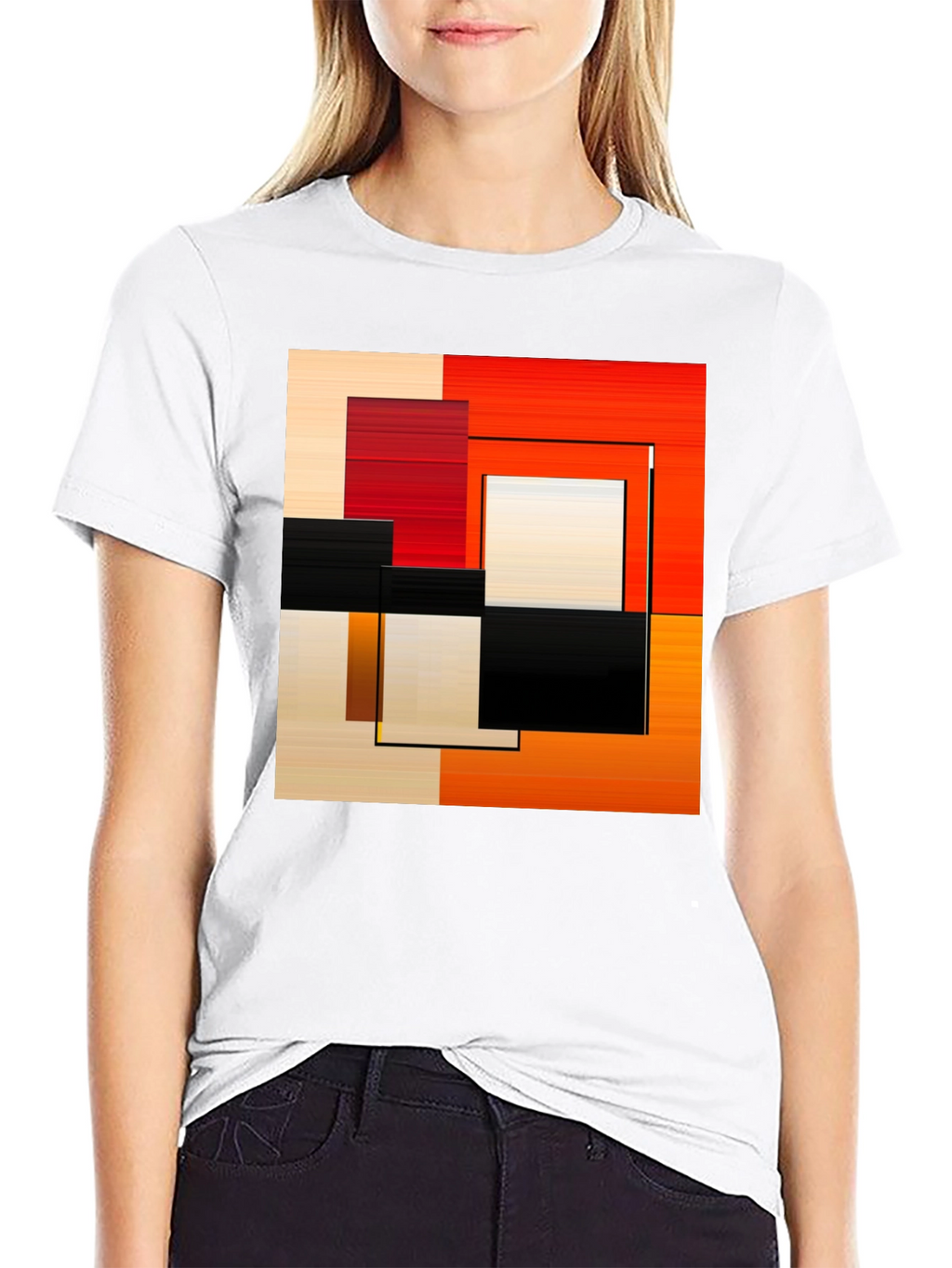 Abstract Geometric Square Graphic Print Black T-Shirt