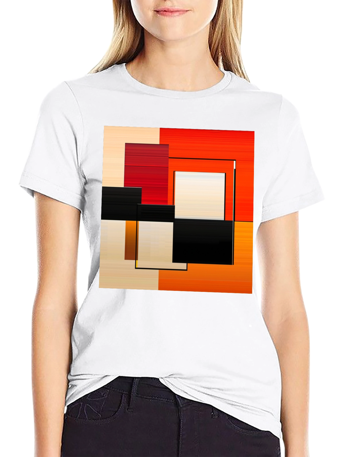 Abstract Geometric Square Graphic Print Black T-Shirt