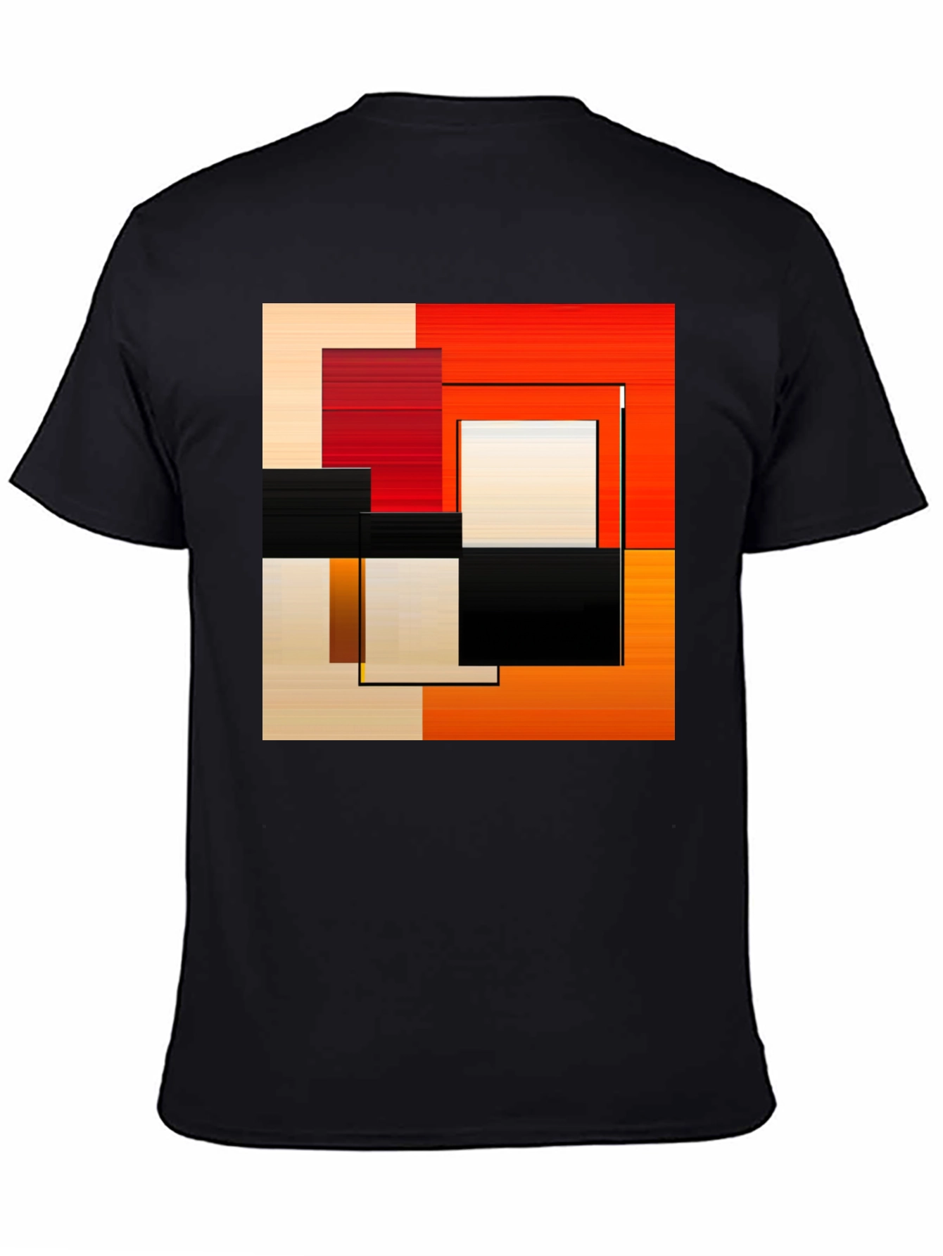 Abstract Geometric Square Graphic Print Black T-Shirt