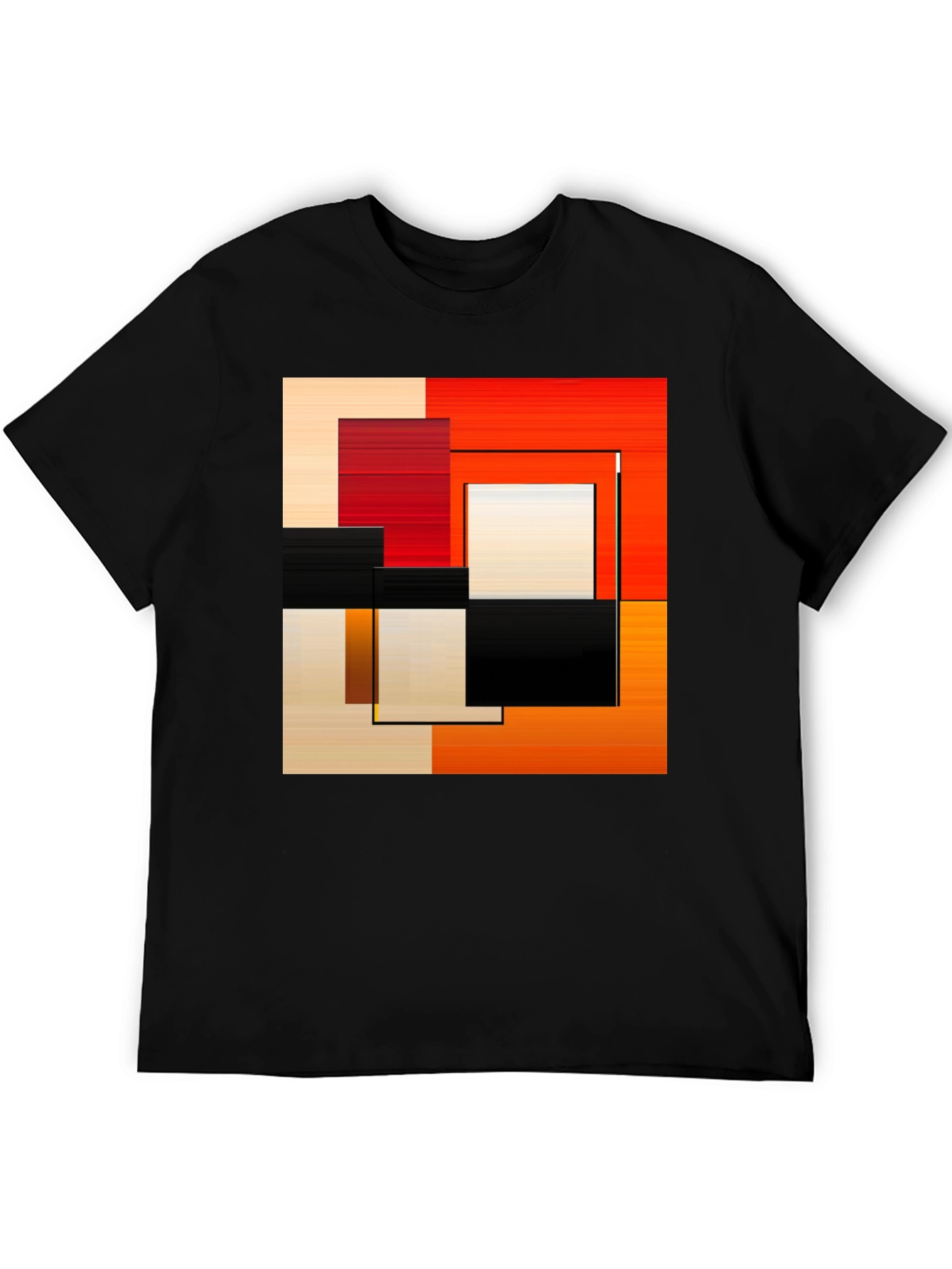 Abstract Geometric Square Graphic Print Black T-Shirt