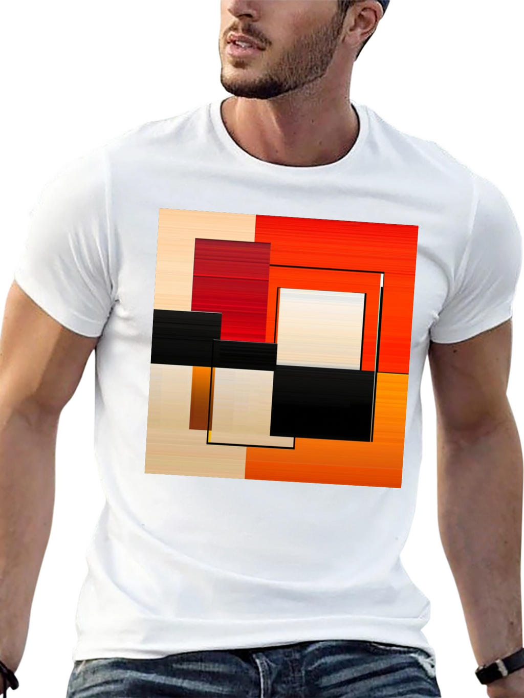 Abstract Geometric Square Graphic Print Black T-Shirt
