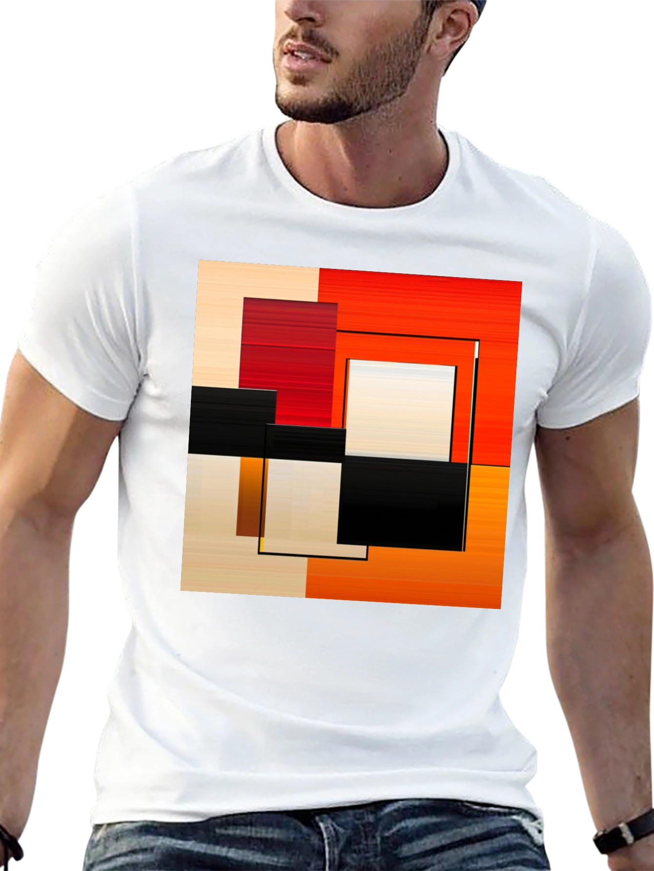 Abstract Geometric Square Graphic Print Black T-Shirt