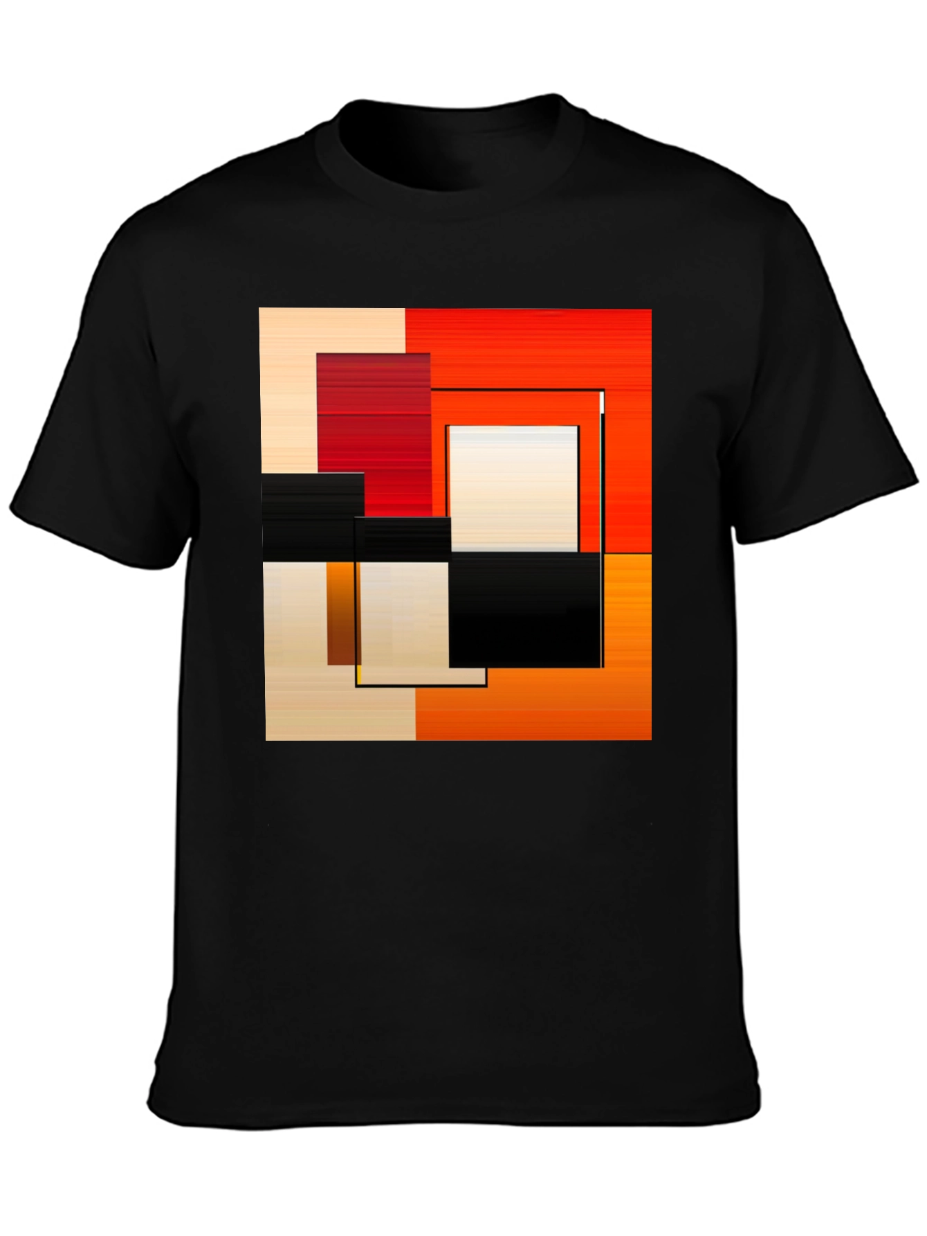 Abstract Geometric Square Graphic Print Black T-Shirt