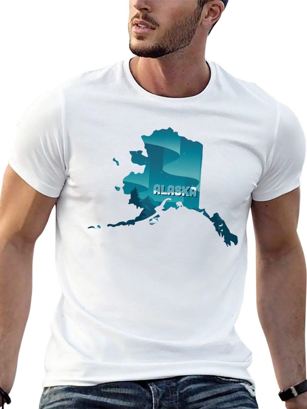 Alaska State Graphic Print Crewneck T-Shirt