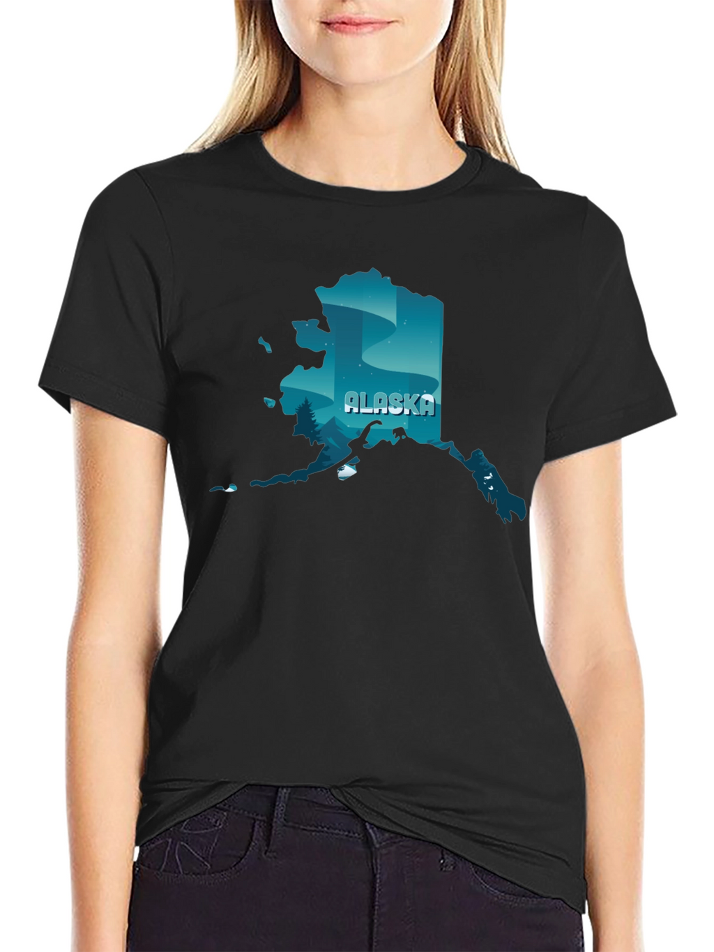Alaska State Graphic Print Crewneck T-Shirt