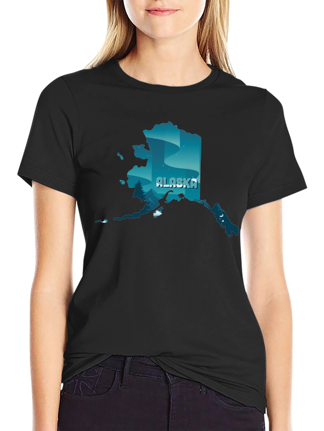 Alaska State Graphic Print Crewneck T-Shirt