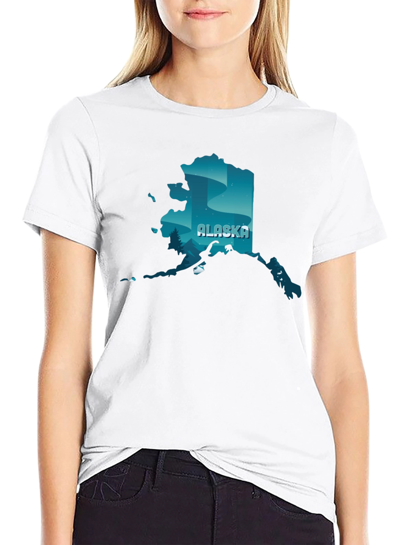 Alaska State Graphic Print Crewneck T-Shirt