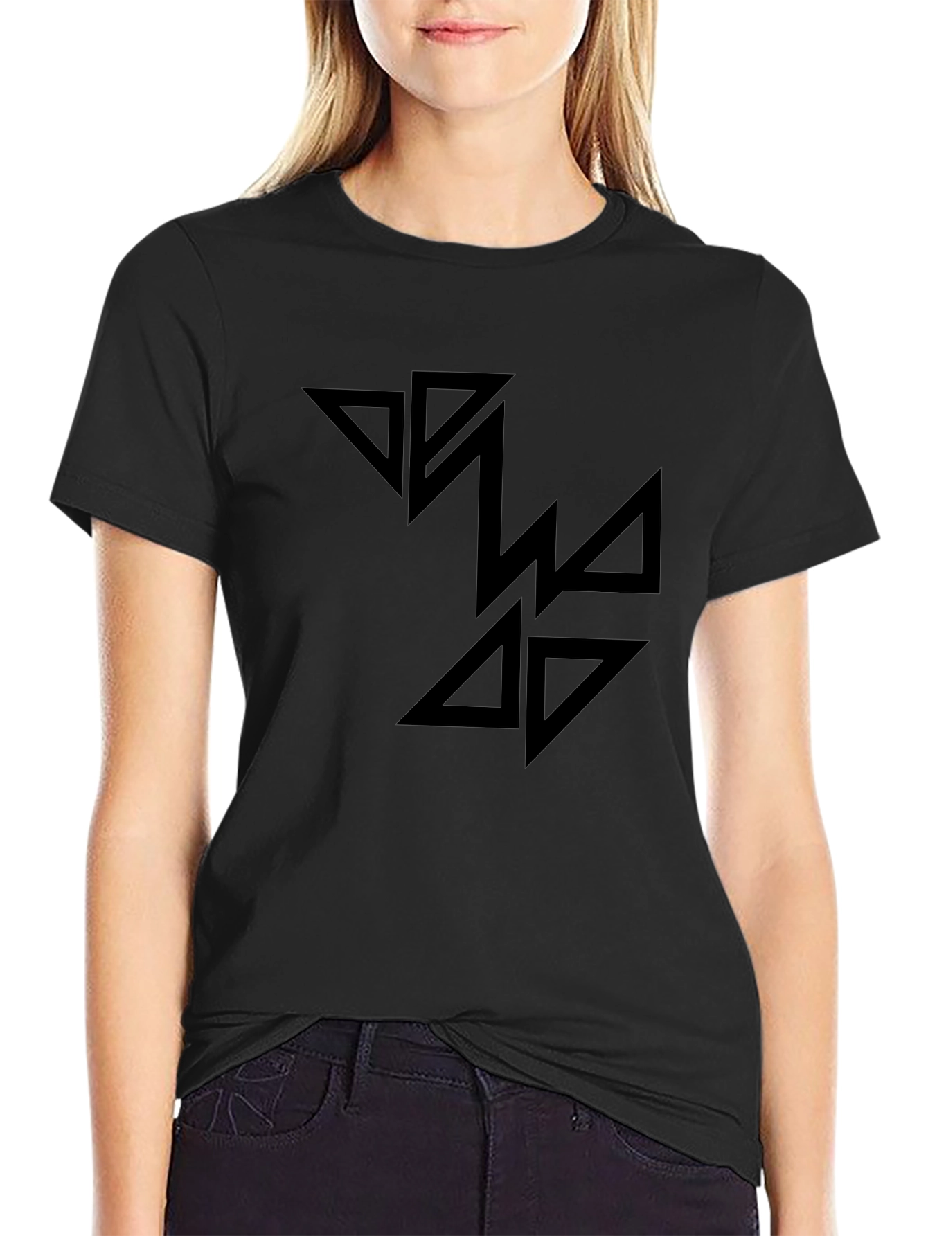 Black Graphic Tee - Abstract Triangle Design