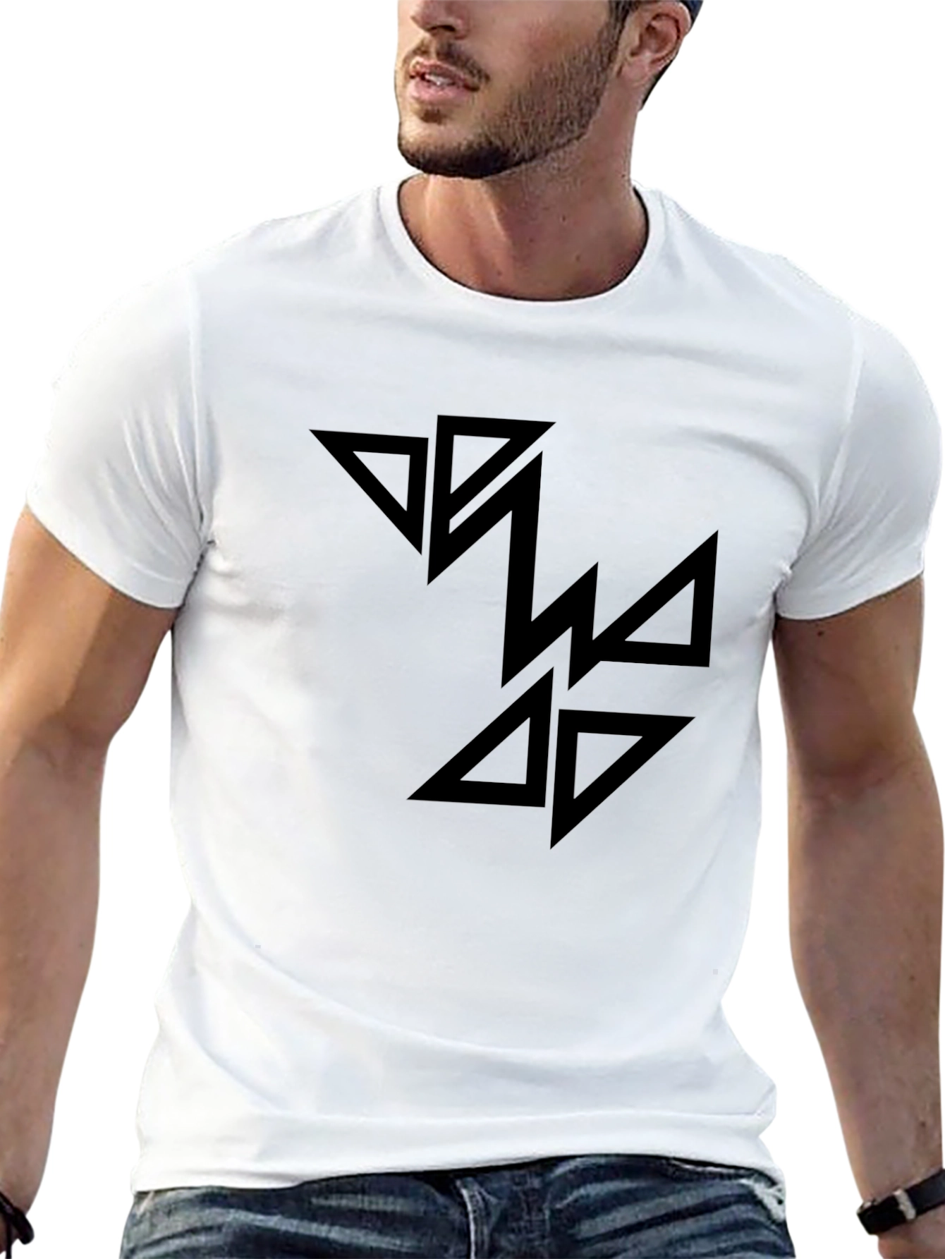 Black Graphic Tee - Abstract Triangle Design