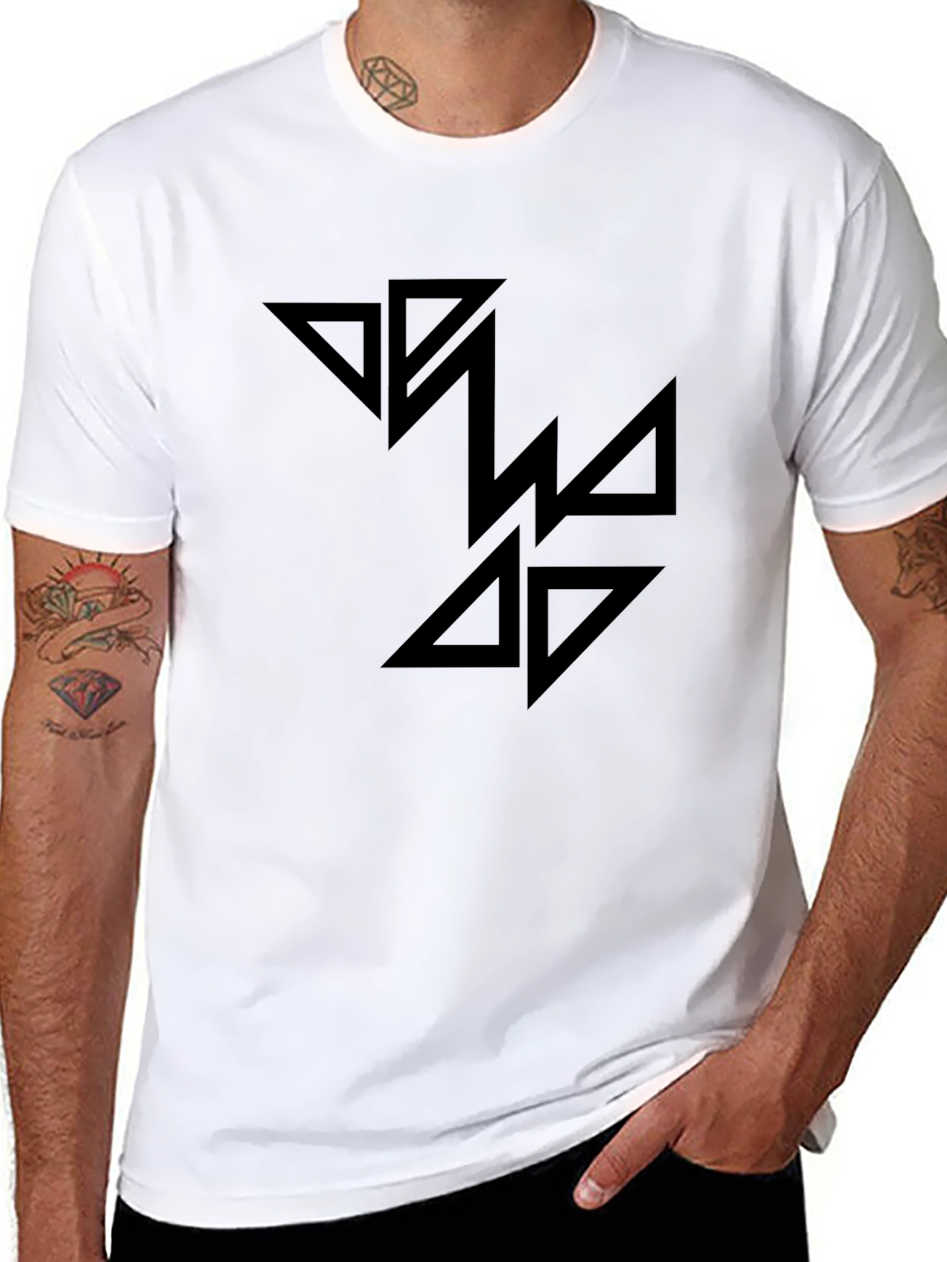 Black Graphic Tee - Abstract Triangle Design