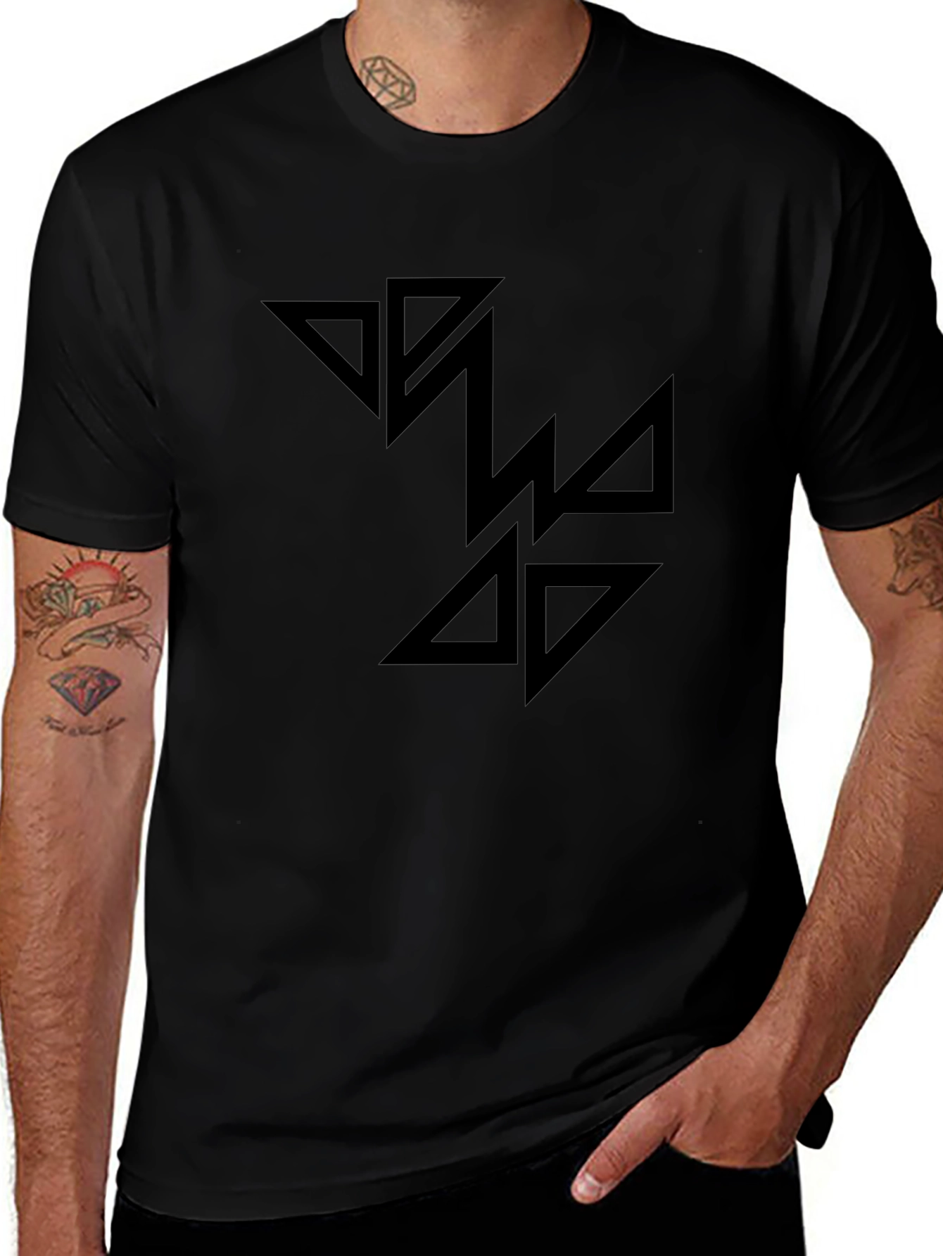 Black Graphic Tee - Abstract Triangle Design