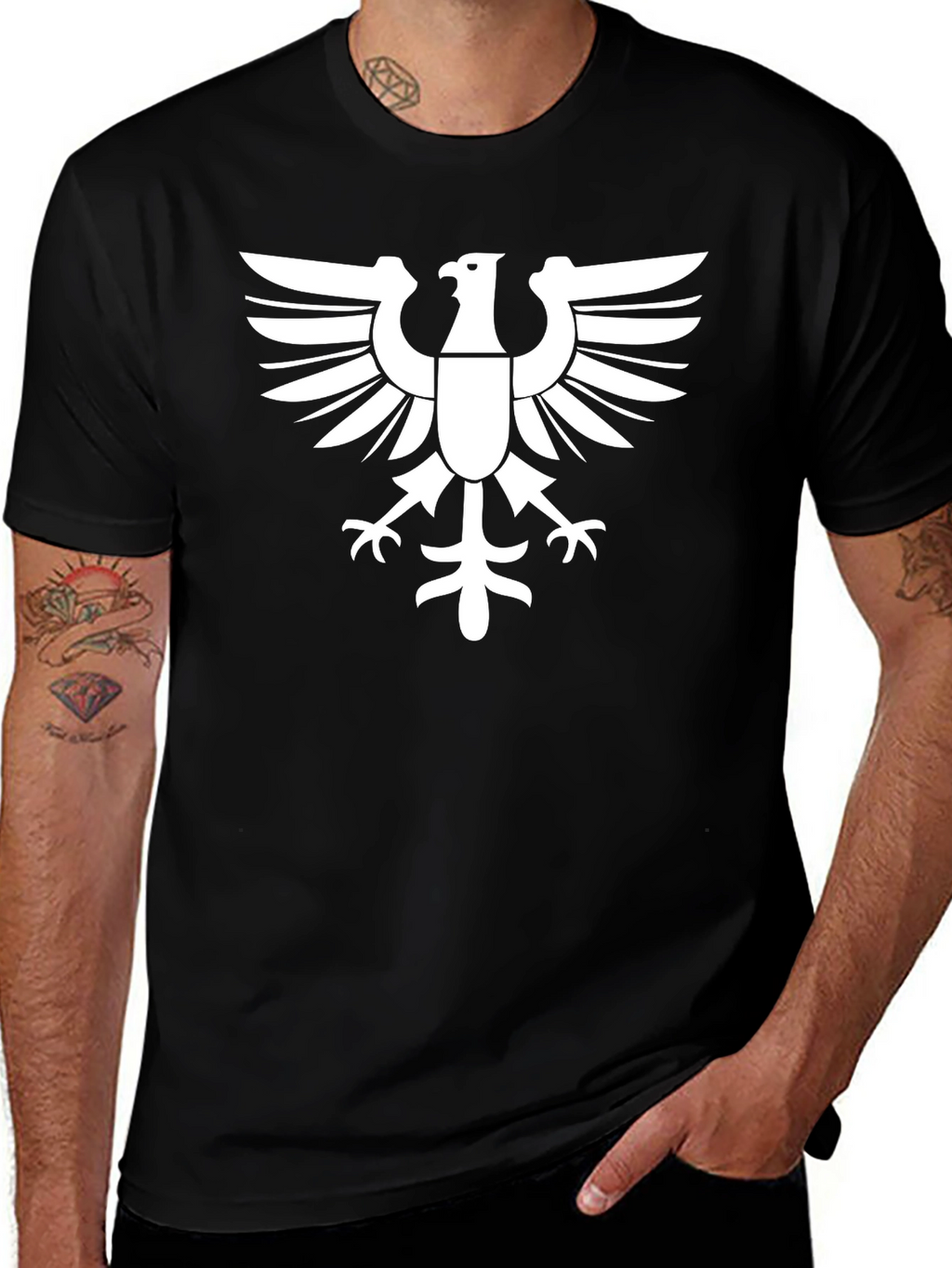 Black T-Shirt with White Eagle Graphic