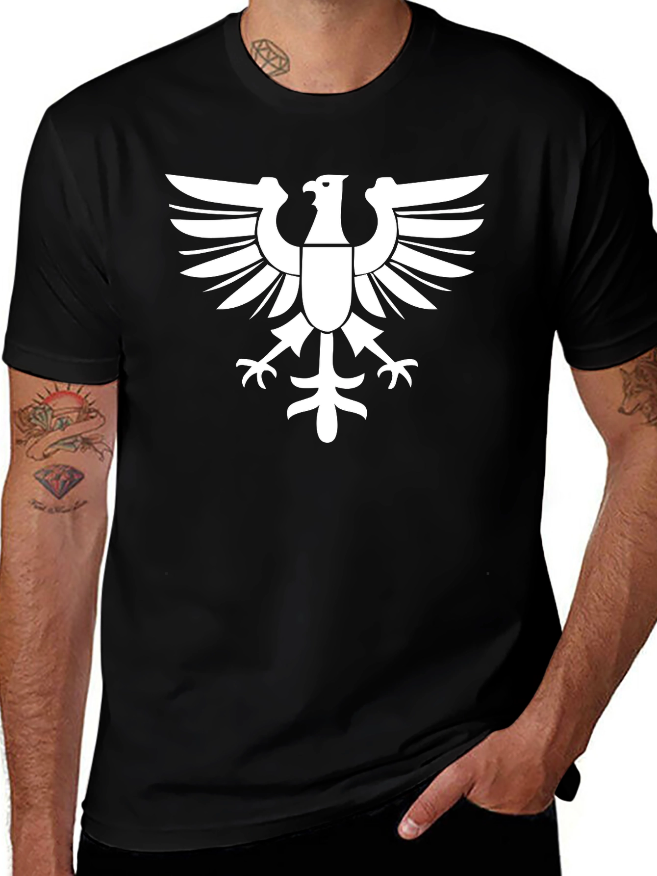 Black T-Shirt with White Eagle Graphic