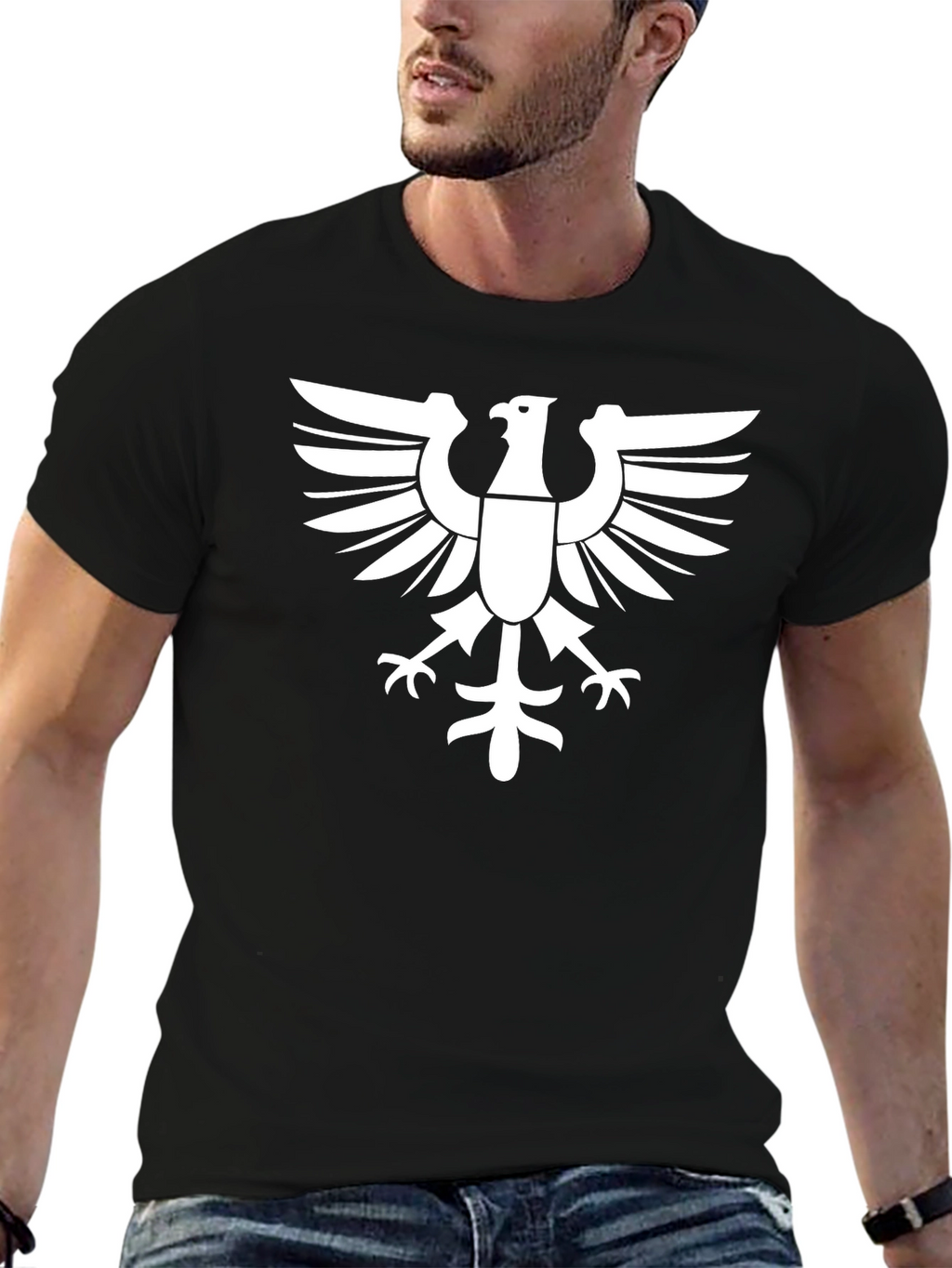 Black T-Shirt with White Eagle Graphic