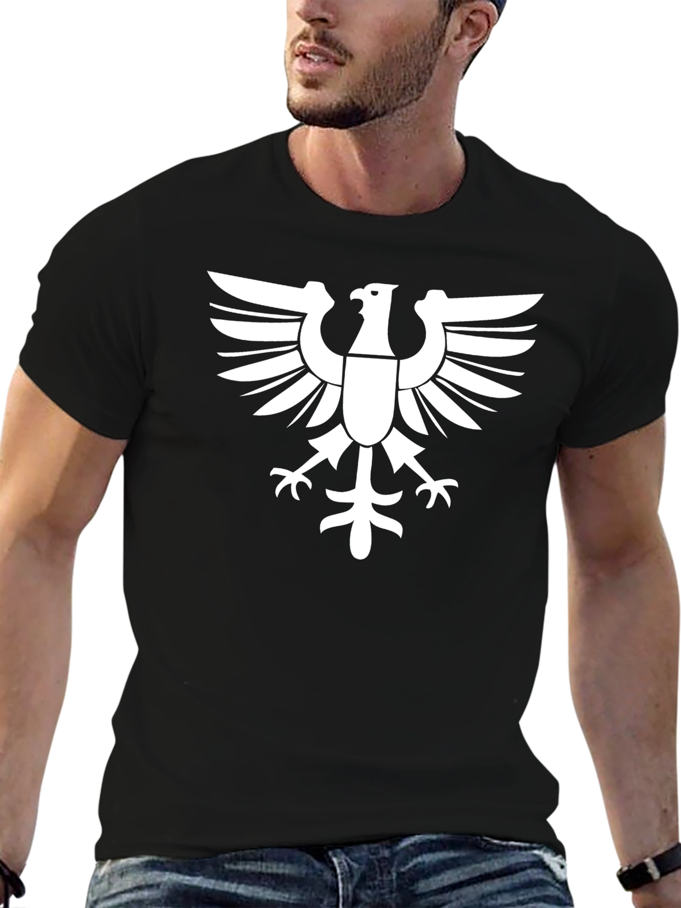 Black T-Shirt with White Eagle Graphic