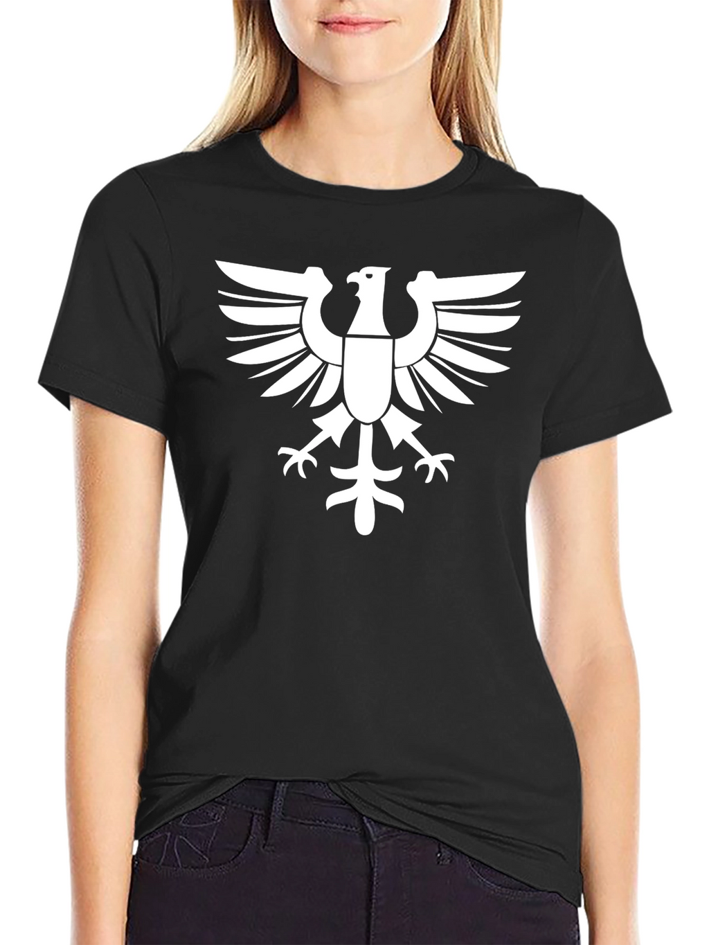 Black T-Shirt with White Eagle Graphic