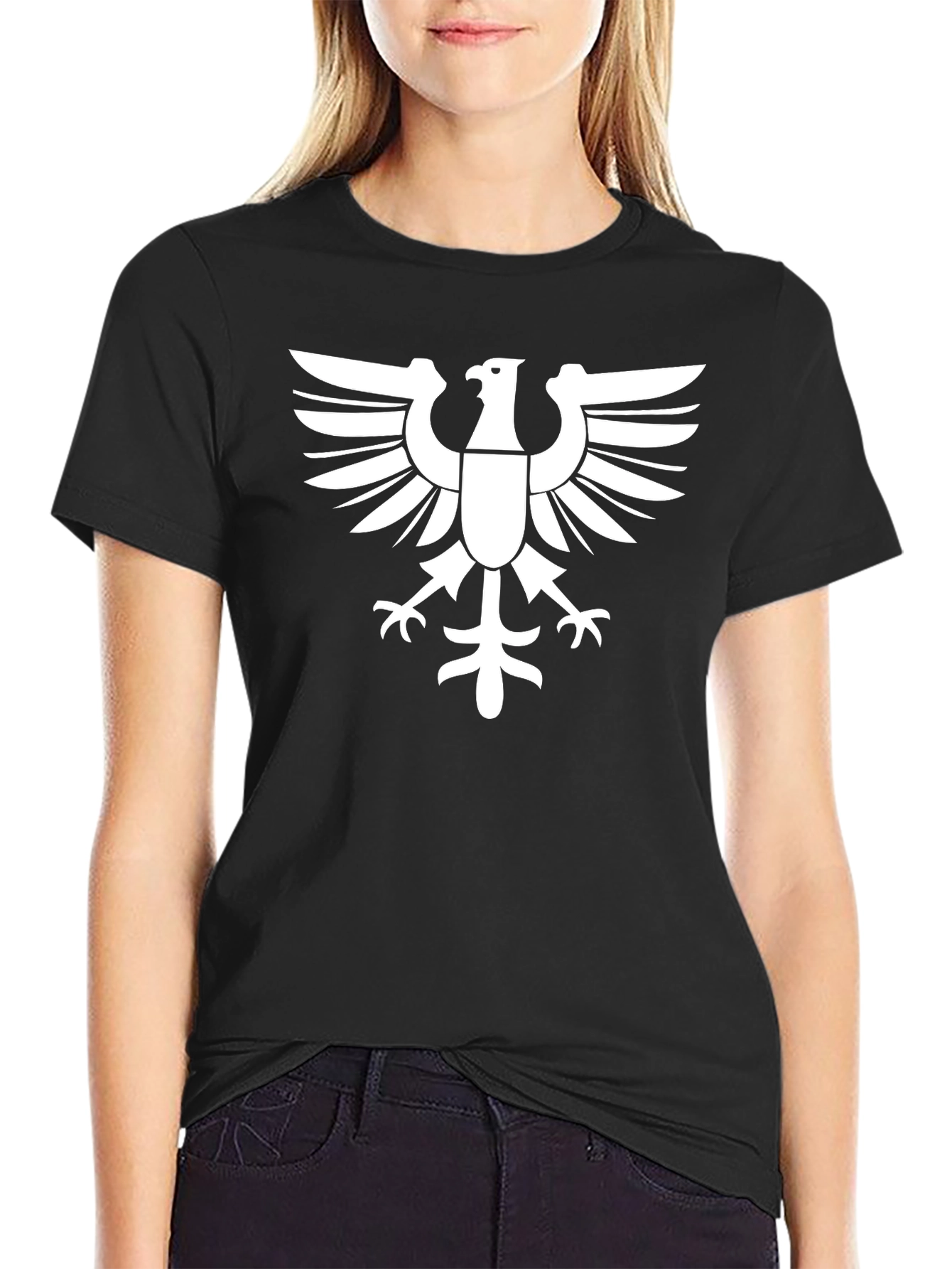 Black T-Shirt with White Eagle Graphic