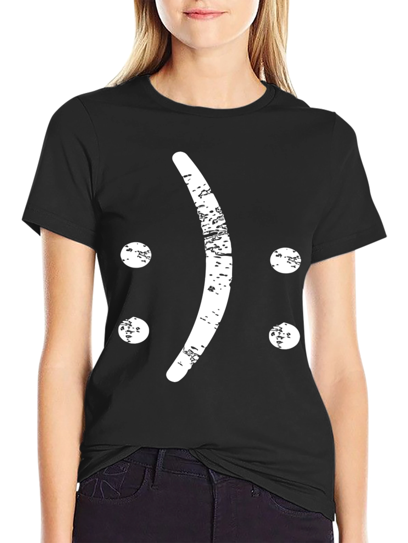 Distressed Sad Face Graphic T-Shirt