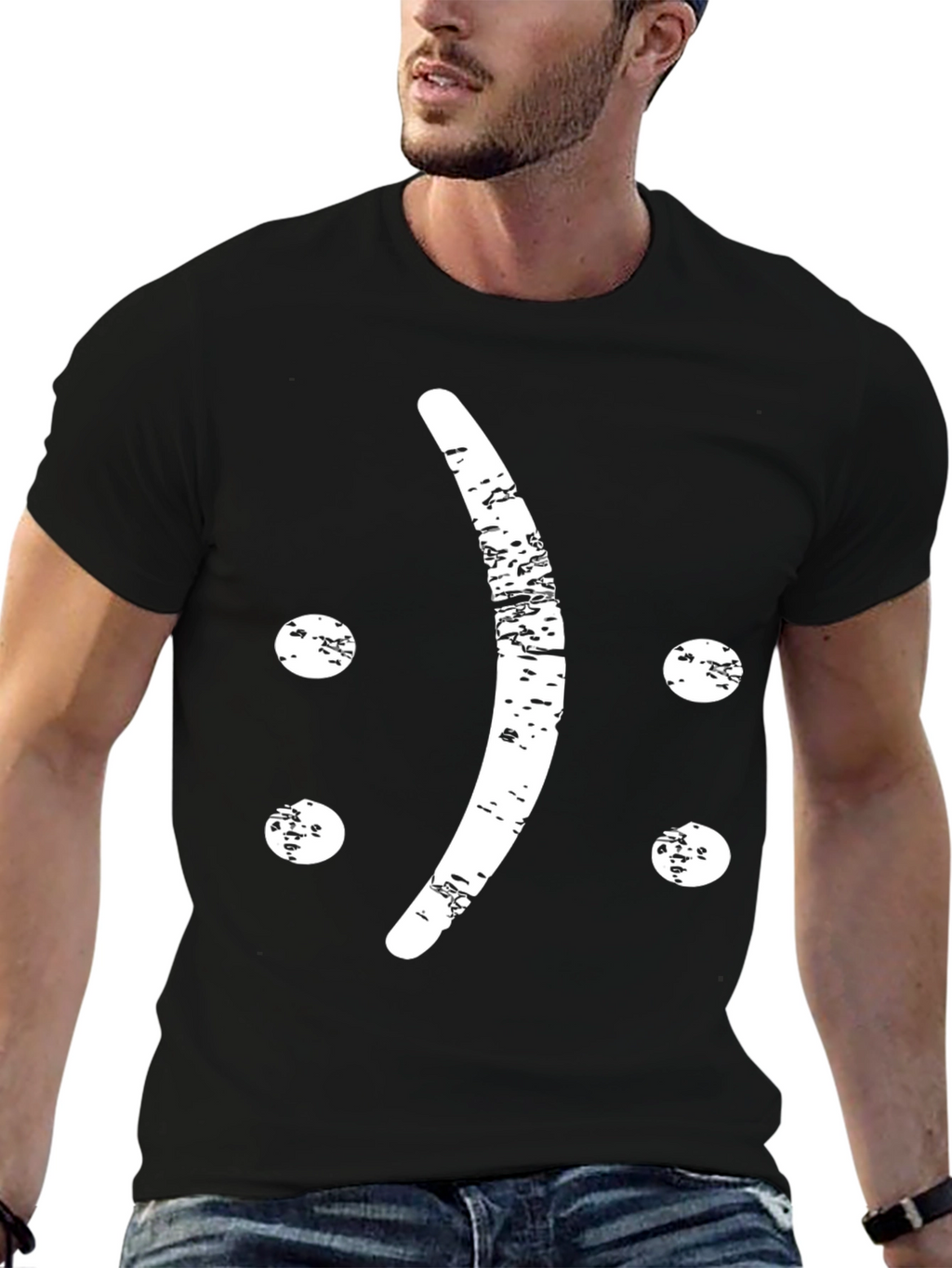 Distressed Sad Face Graphic T-Shirt