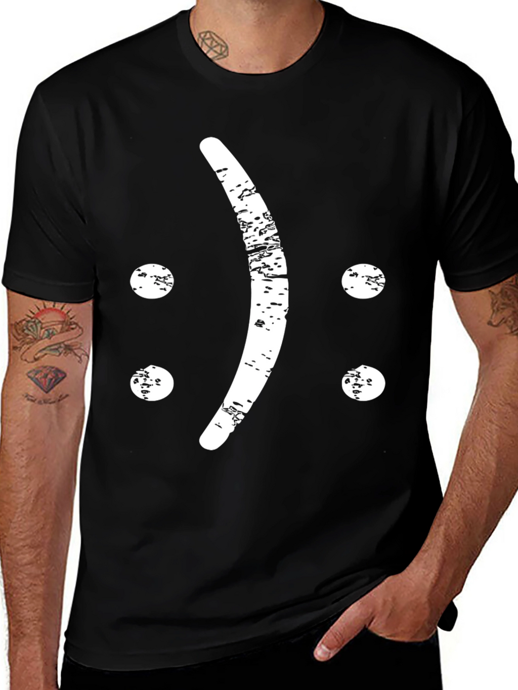 Distressed Sad Face Graphic T-Shirt