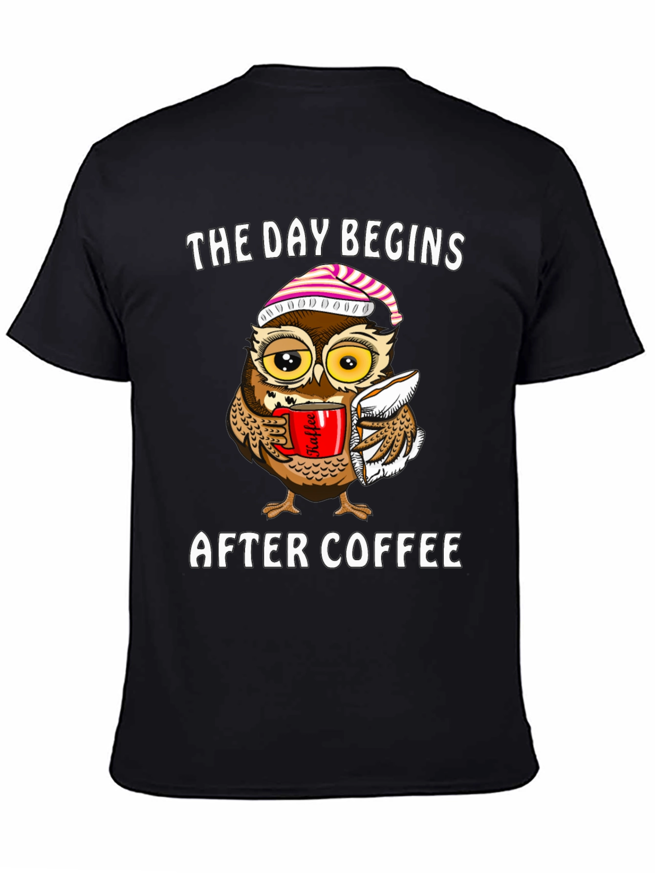 Coffee Owl T-Shirt - The Day Begins After Coffee