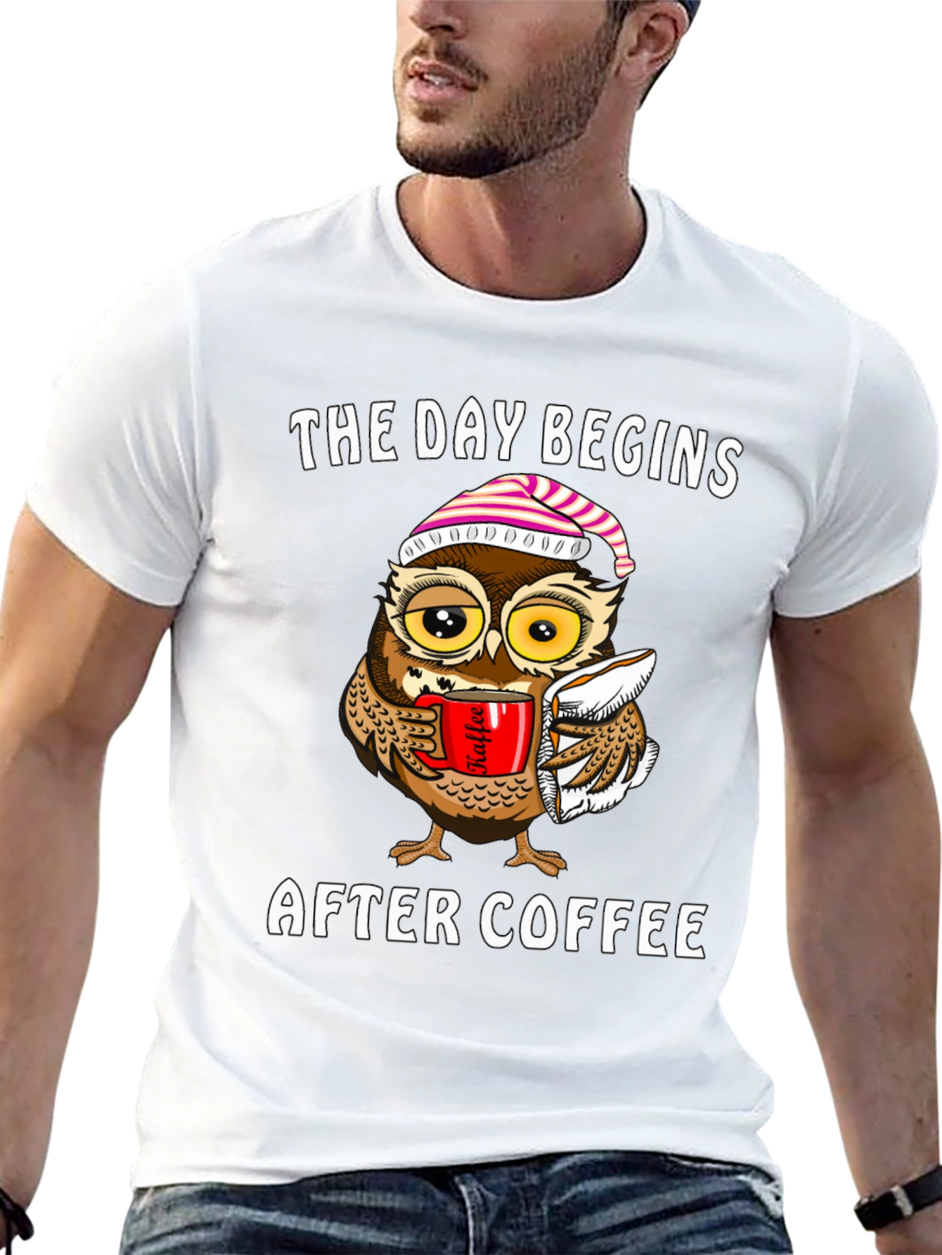 Coffee Owl T-Shirt - The Day Begins After Coffee