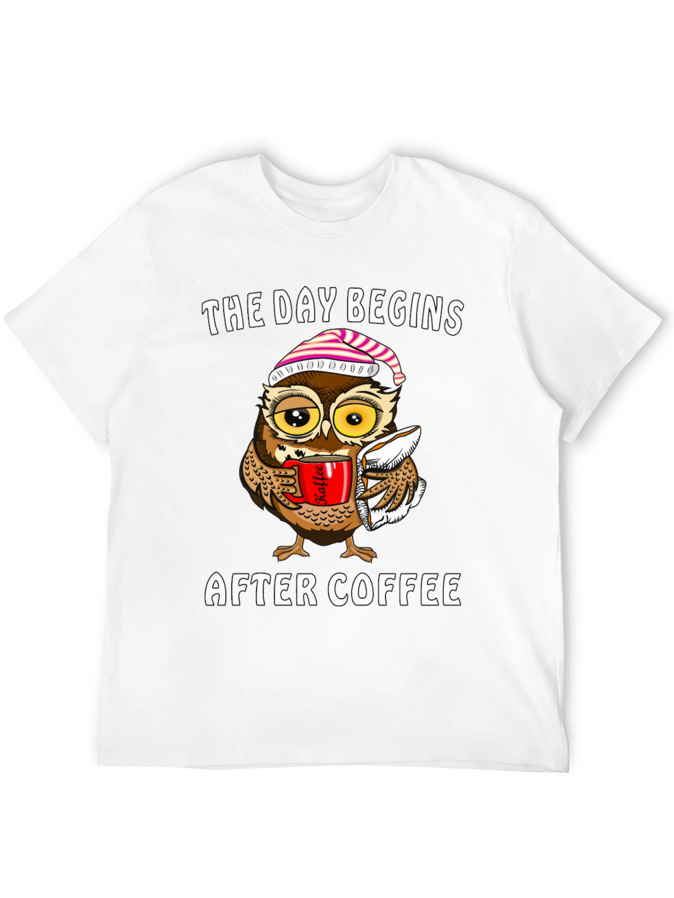 Coffee Owl T-Shirt - The Day Begins After Coffee