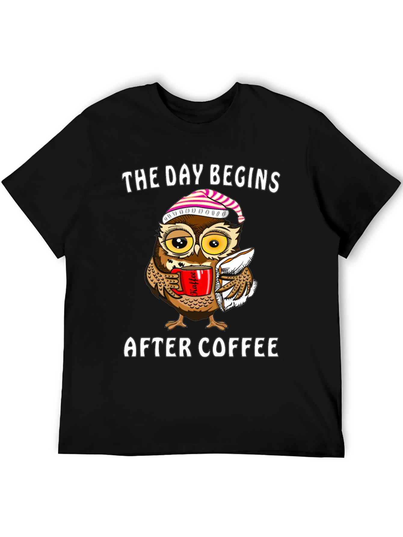 Coffee Owl T-Shirt - The Day Begins After Coffee