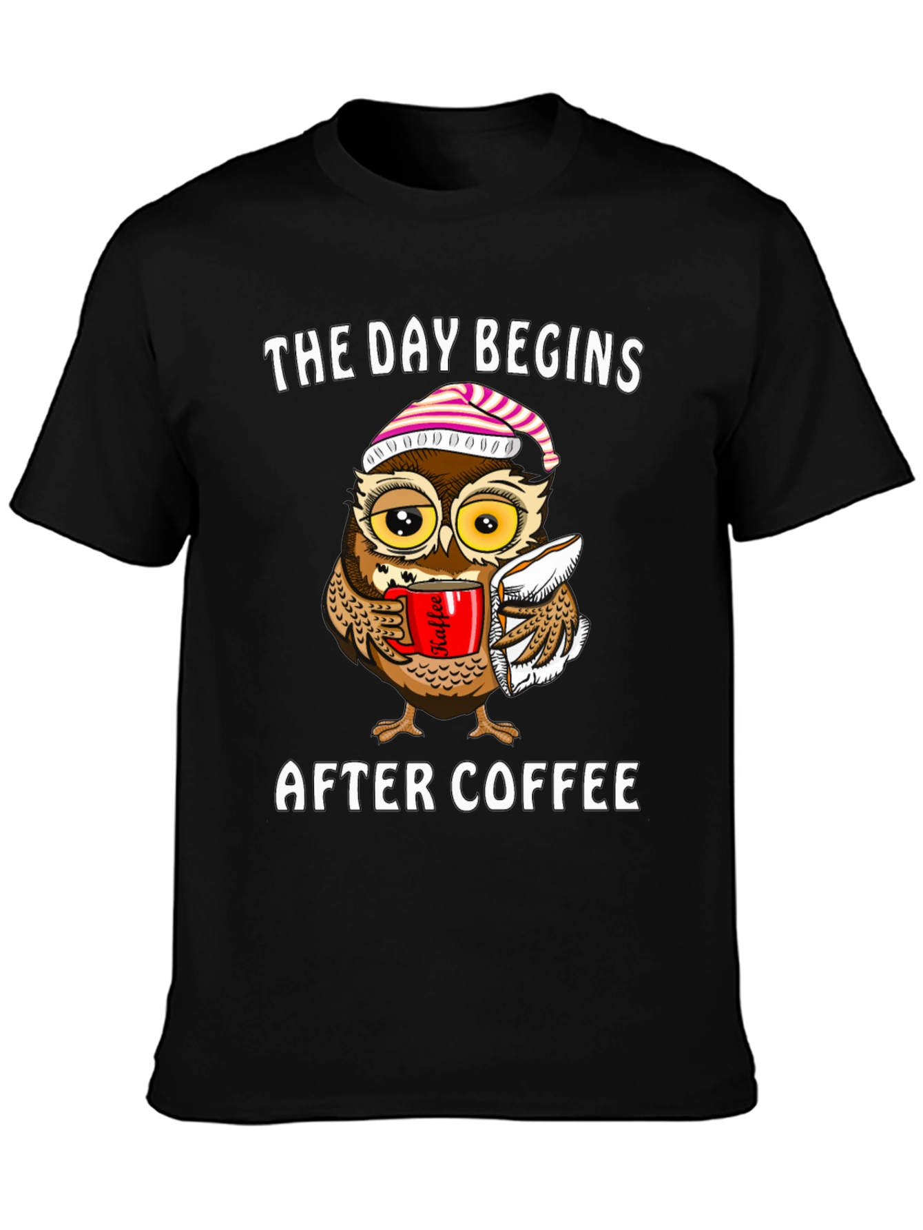 Coffee Owl T-Shirt - The Day Begins After Coffee