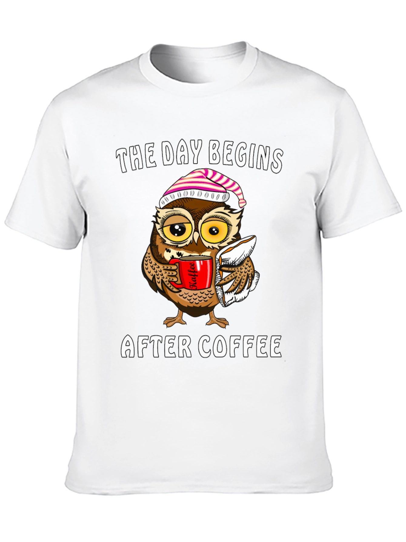 Coffee Owl T-Shirt - The Day Begins After Coffee