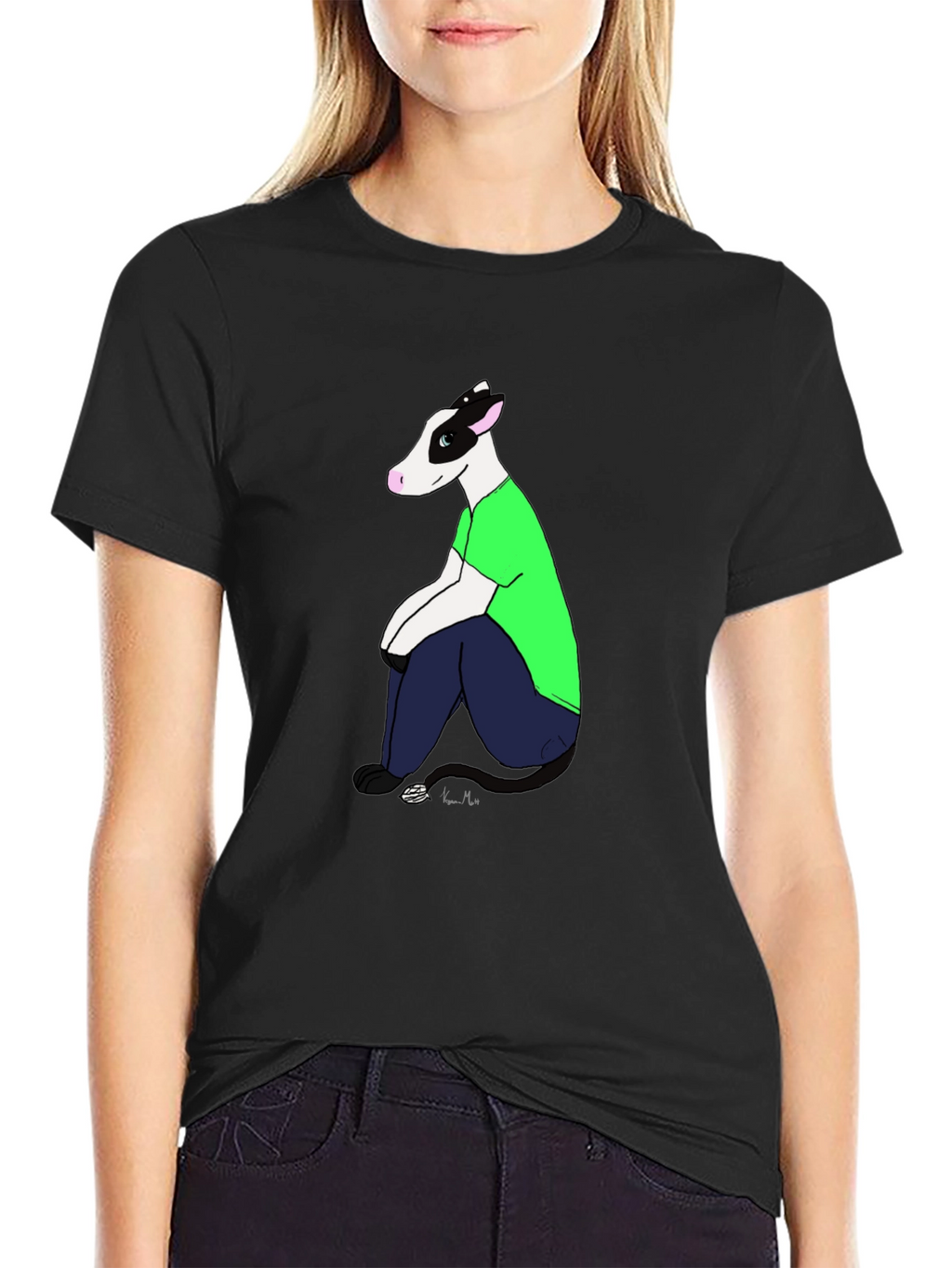Cartoon Cow T-Shirt - Black Tee