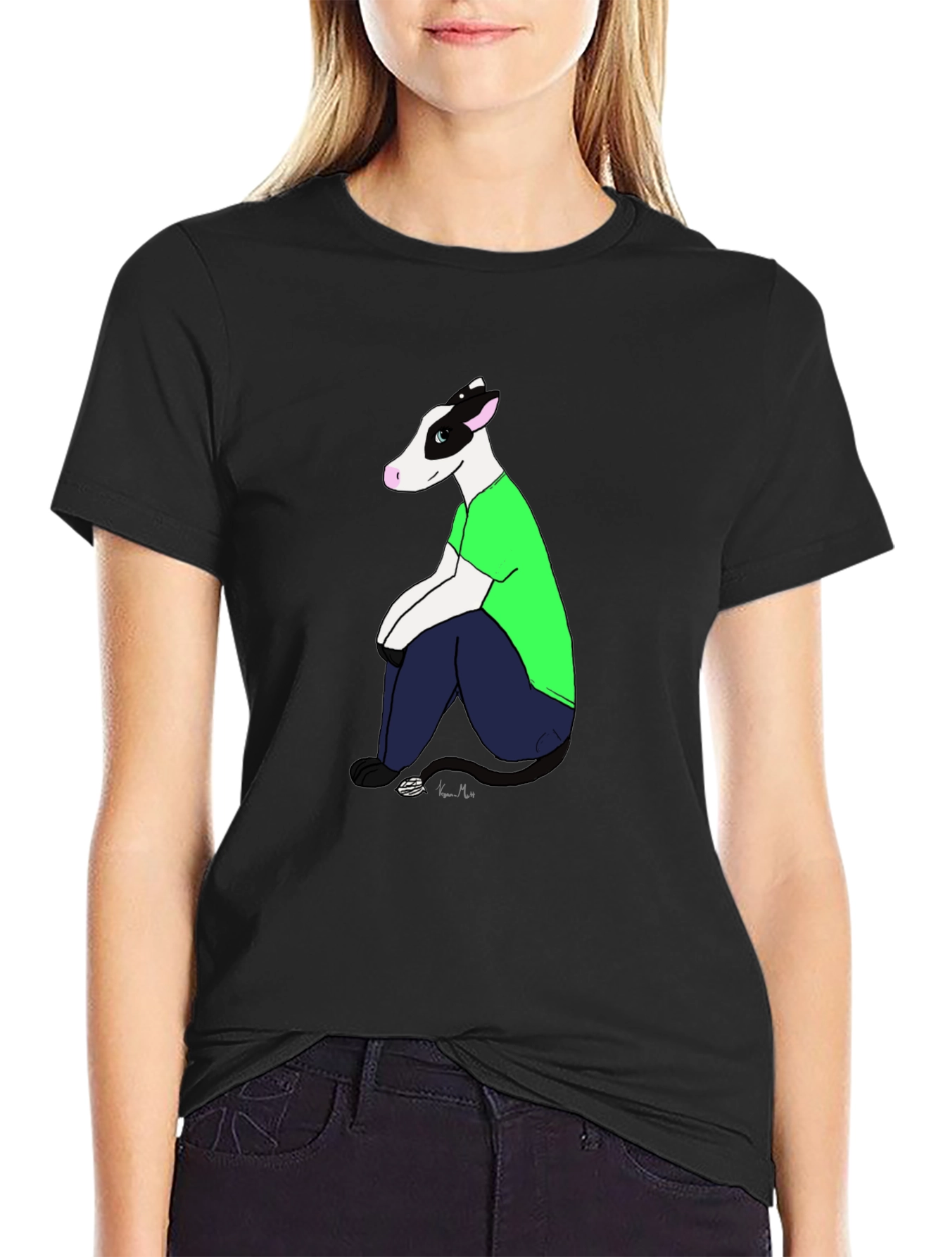 Cartoon Cow T-Shirt - Black Tee