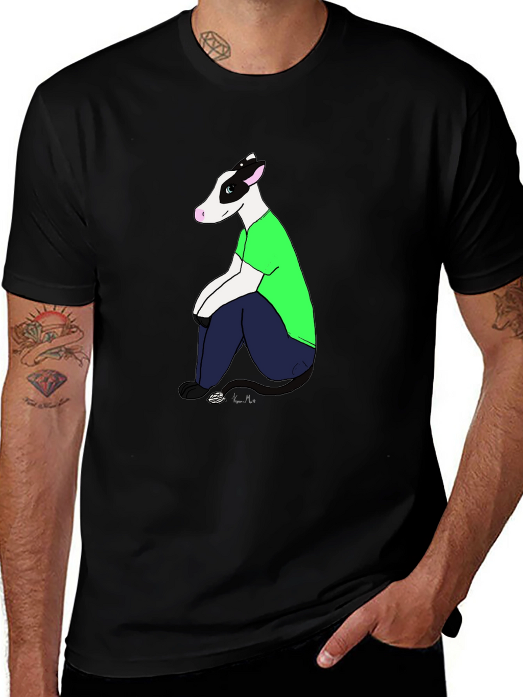 Cartoon Cow T-Shirt - Black Tee