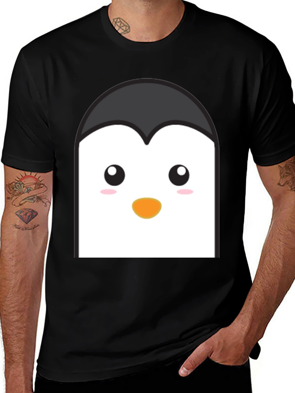 Cute Penguin Face Graphic T-Shirt